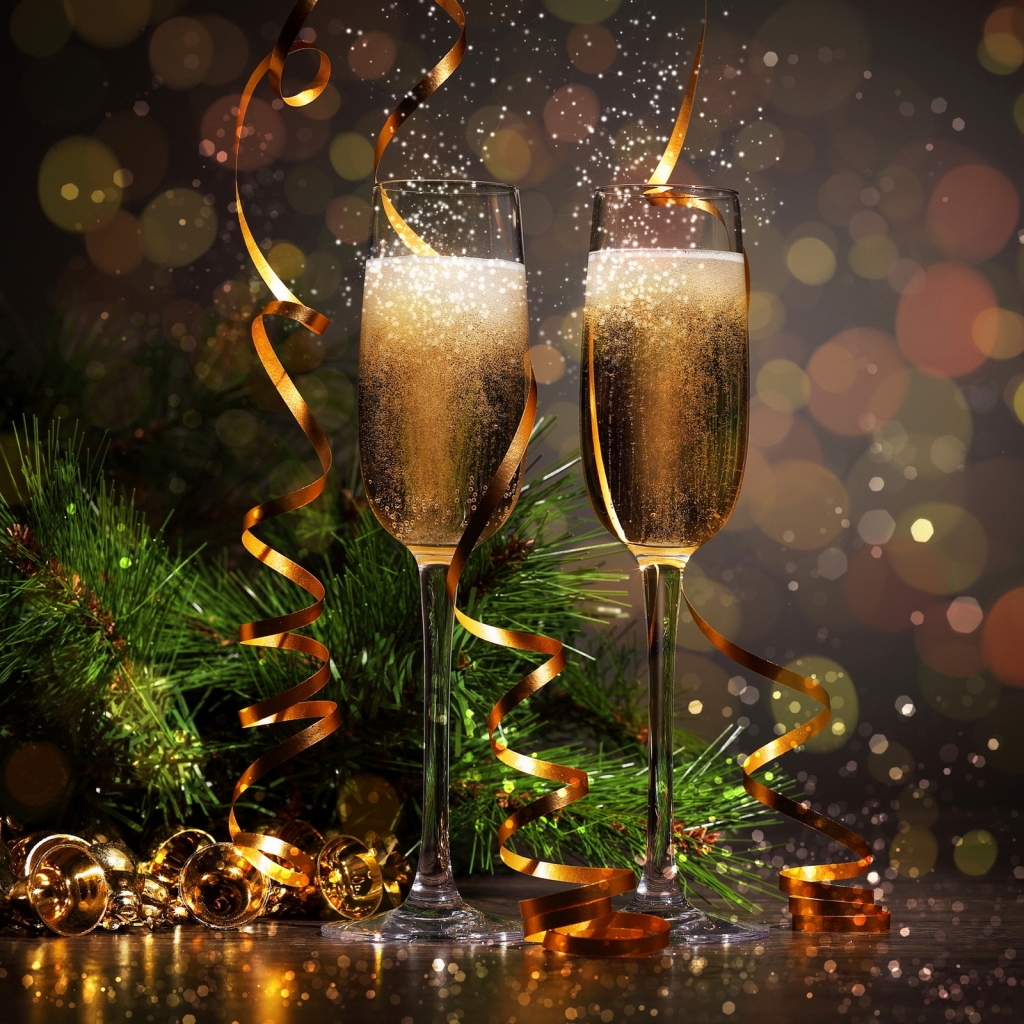 Скачать обои бесплатно Новый Год, Боке, Шампанское, Праздничные картинка на рабочий стол ПК