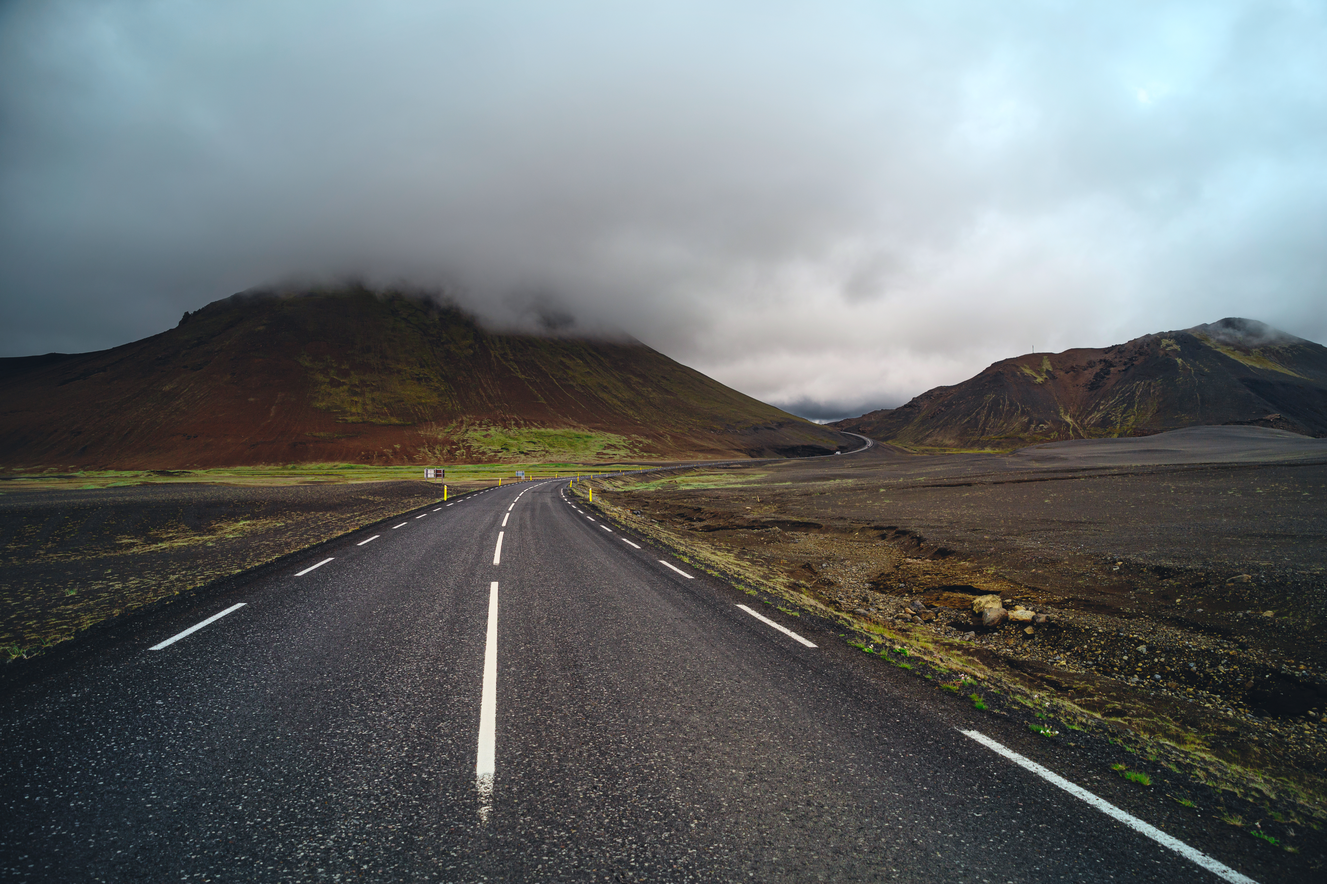 Download mobile wallpaper Fog, Road, Markup, Mountains, Nature for free.