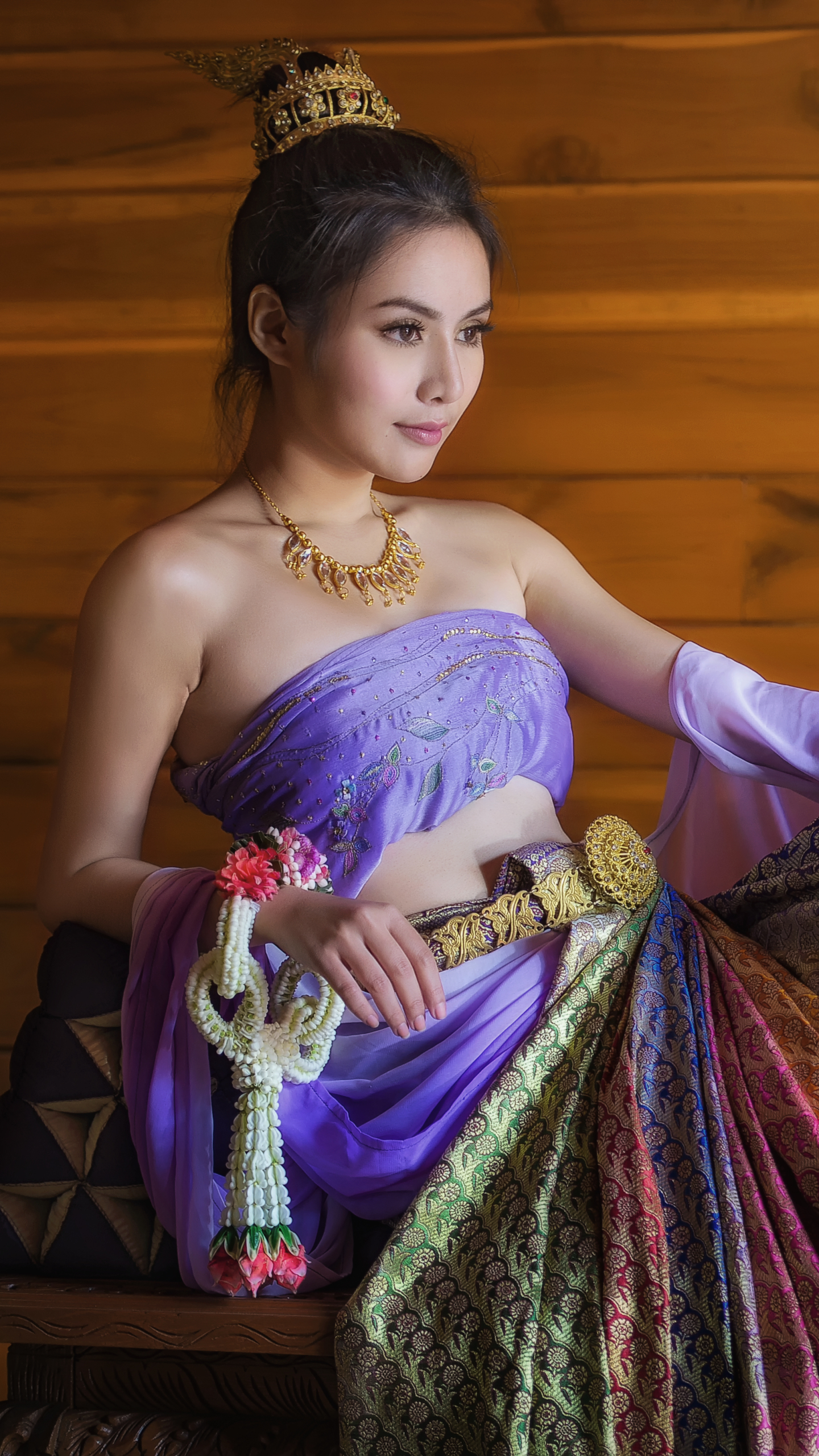 Download mobile wallpaper Dress, Oriental, Model, Women, Necklace, Asian, Traditional Costume, Hair Dress for free.