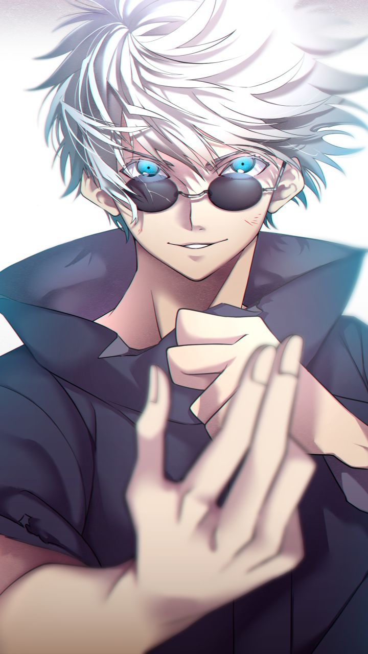 Handy-Wallpaper Brille, Blaue Augen, Animes, Weißes Haar, Satoru Gojo, Jujutsu Kaisen kostenlos herunterladen.
