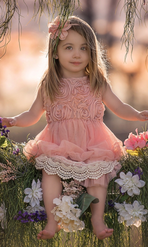 Download mobile wallpaper Flower, Swing, Child, Photography, Little Girl for free.