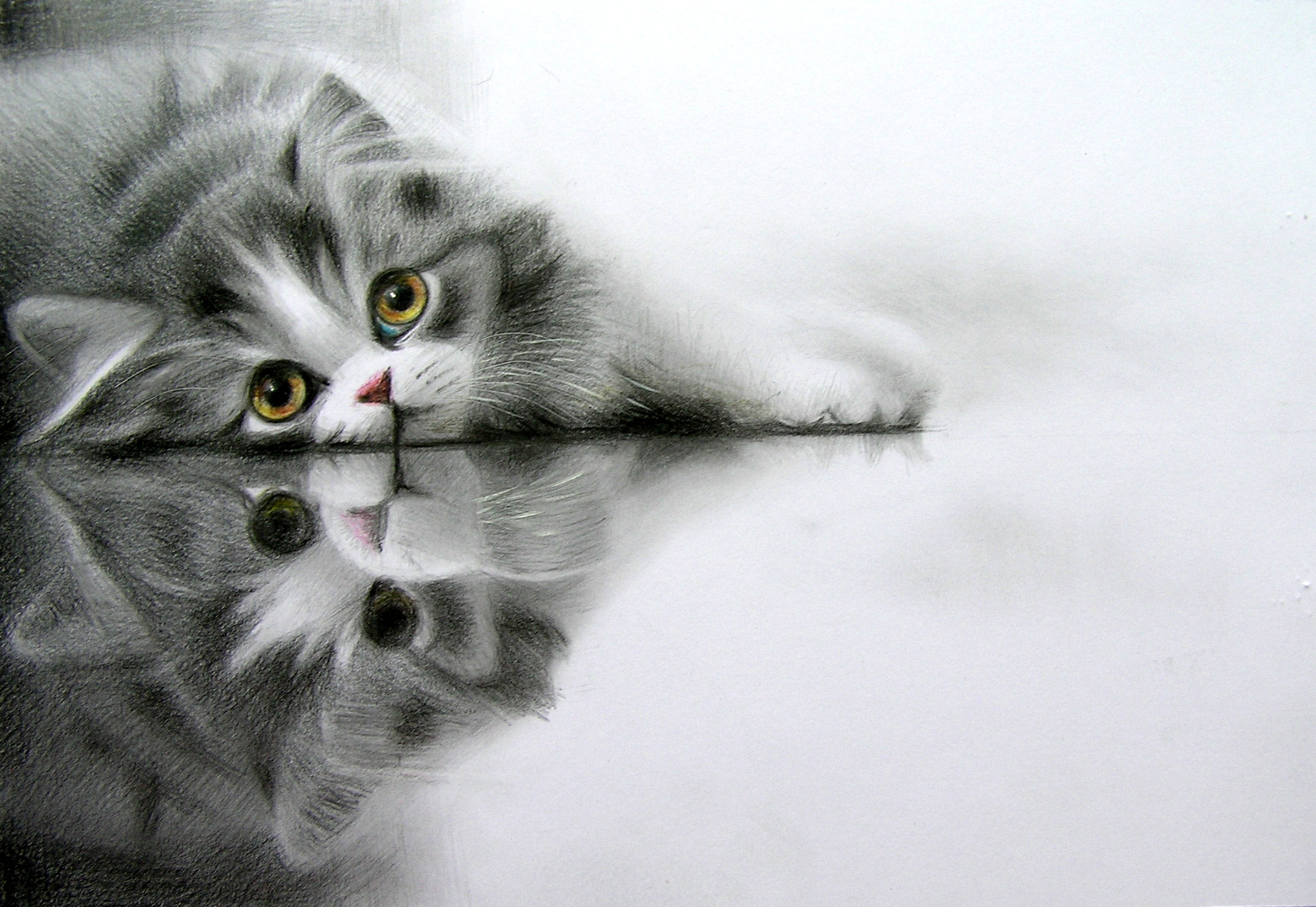 Download mobile wallpaper Reflection, Cat, Drawing, Painting, Artistic for free.
