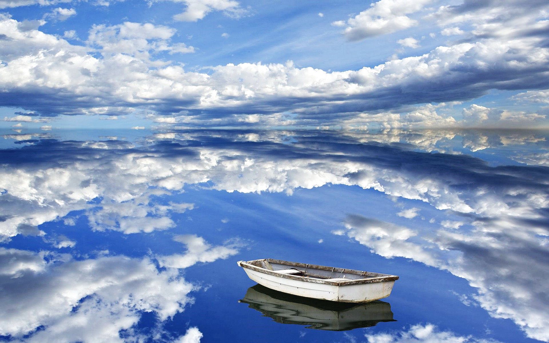 clouds, reflections, sky, nature, reflection, boat