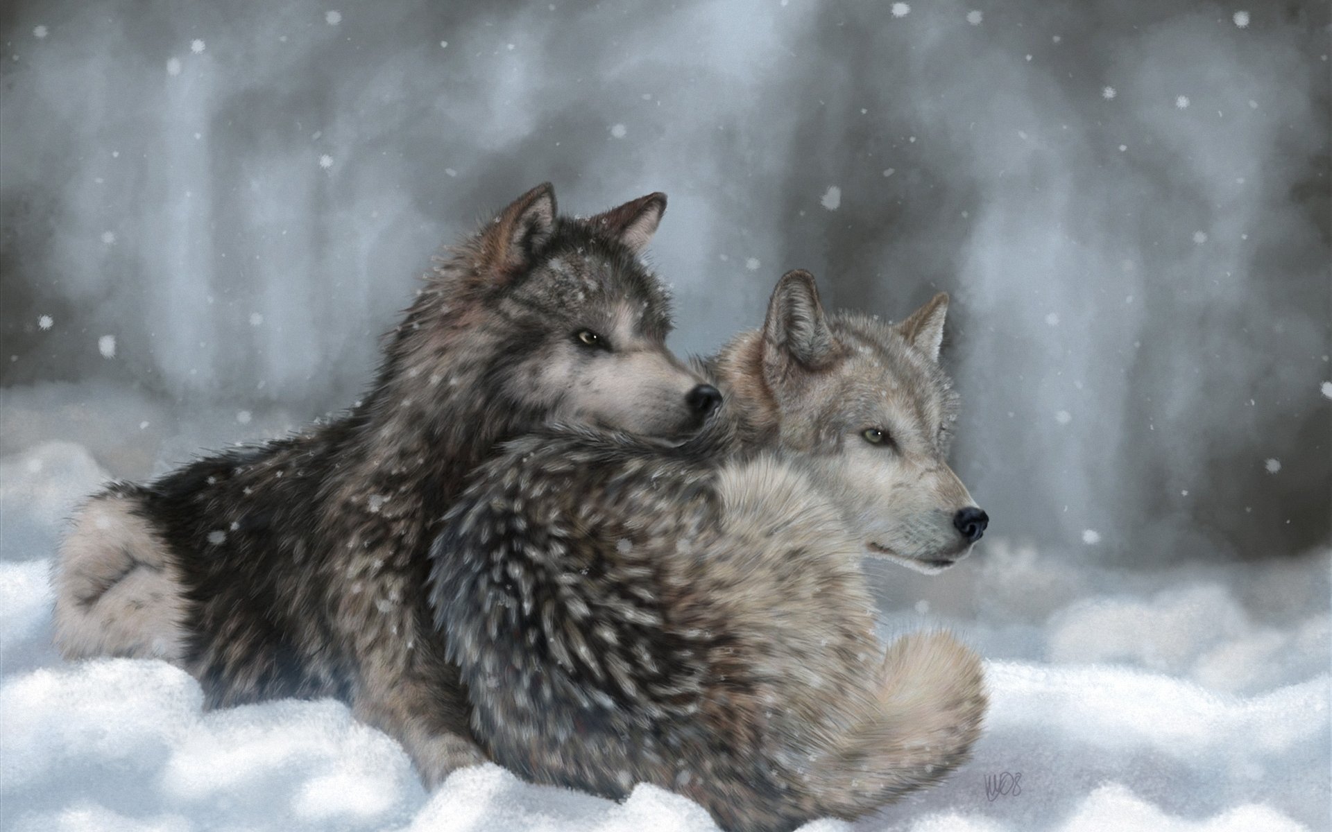 Download mobile wallpaper Winter, Snow, Wolf, Painting, Artistic for free.