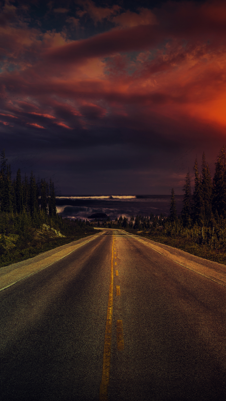 Download mobile wallpaper Sunset, Sky, Road, Man Made for free.