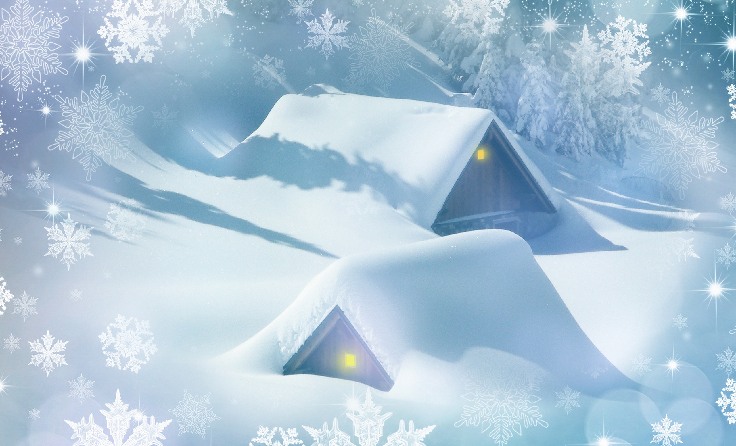 Free download wallpaper Winter, Snow, Drawing, House, Artistic, Snowflake on your PC desktop