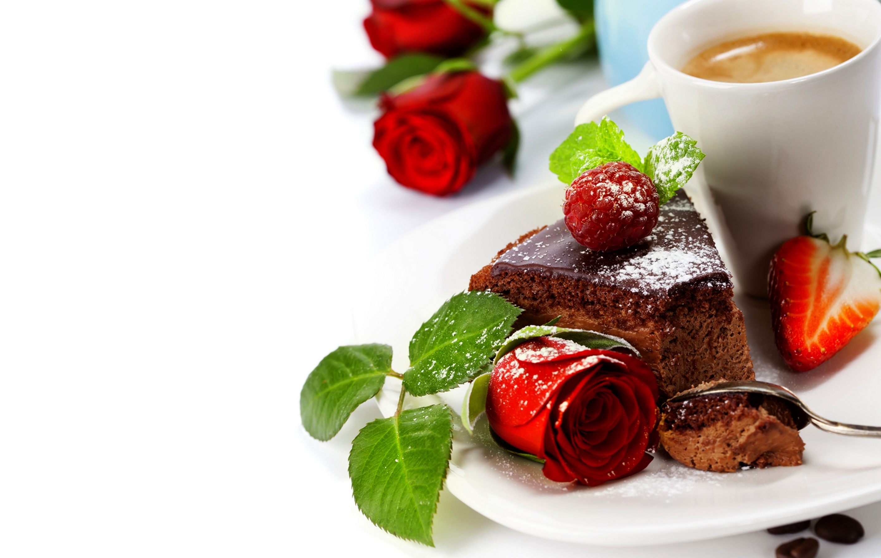 Download mobile wallpaper Food, Coffee, Still Life, Rose, Cake, Breakfast for free.