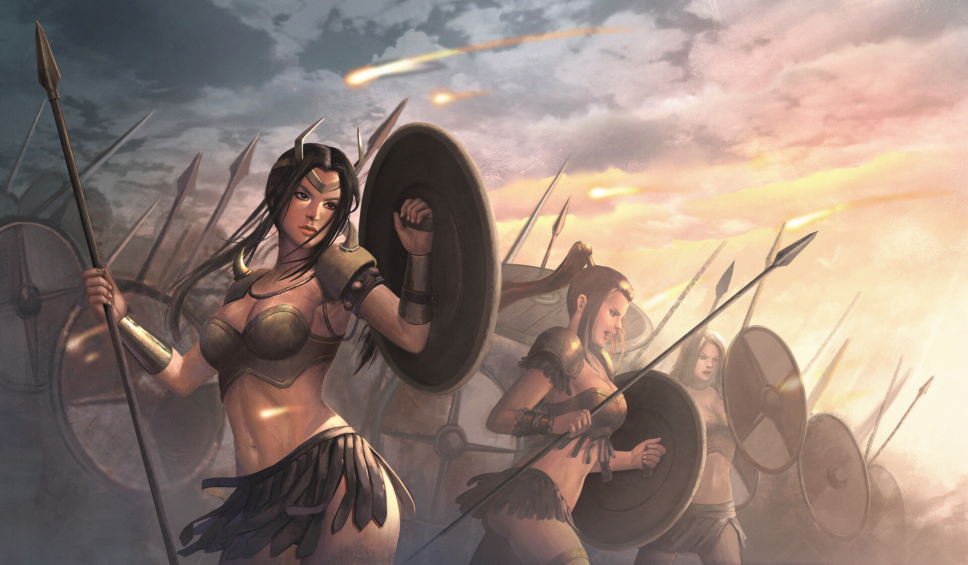 Download mobile wallpaper Fantasy, Shield, Spear, Women Warrior, Woman Warrior for free.