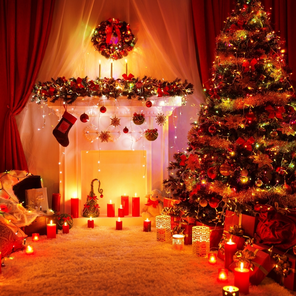 Free download wallpaper Christmas, Holiday, Gift, Christmas Tree, Candle, Fireplace, Christmas Ornaments, Christmas Lights on your PC desktop