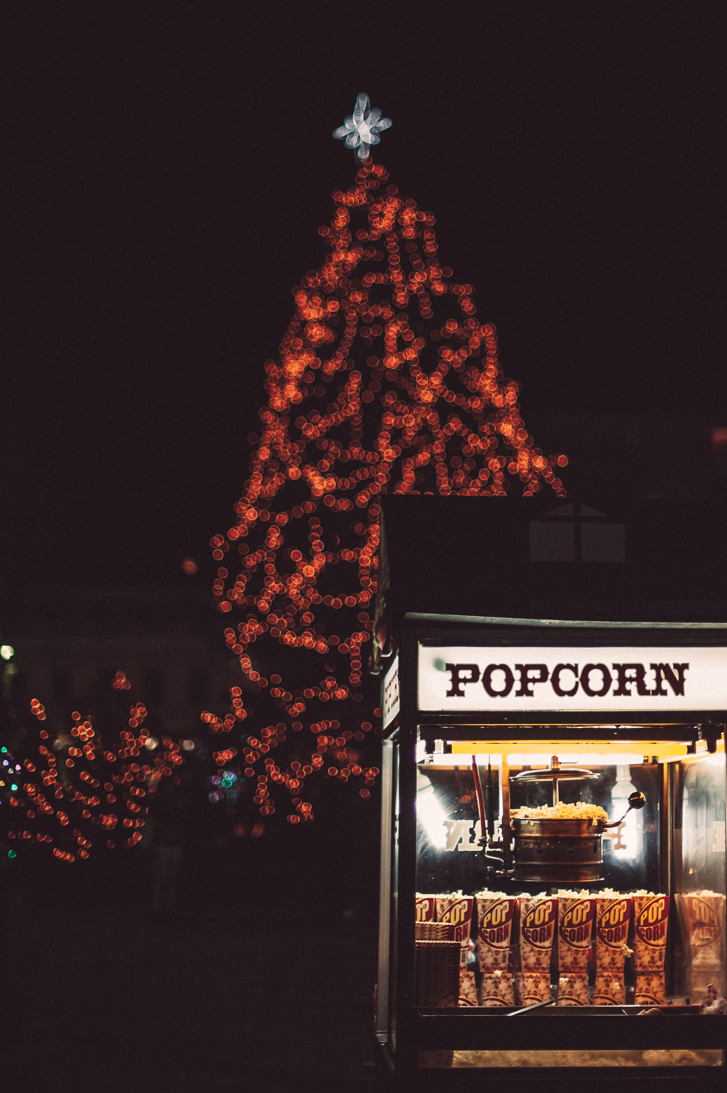holidays, winter, new year, popcorn, glare, christmas, christmas tree, bokeh, boquet
