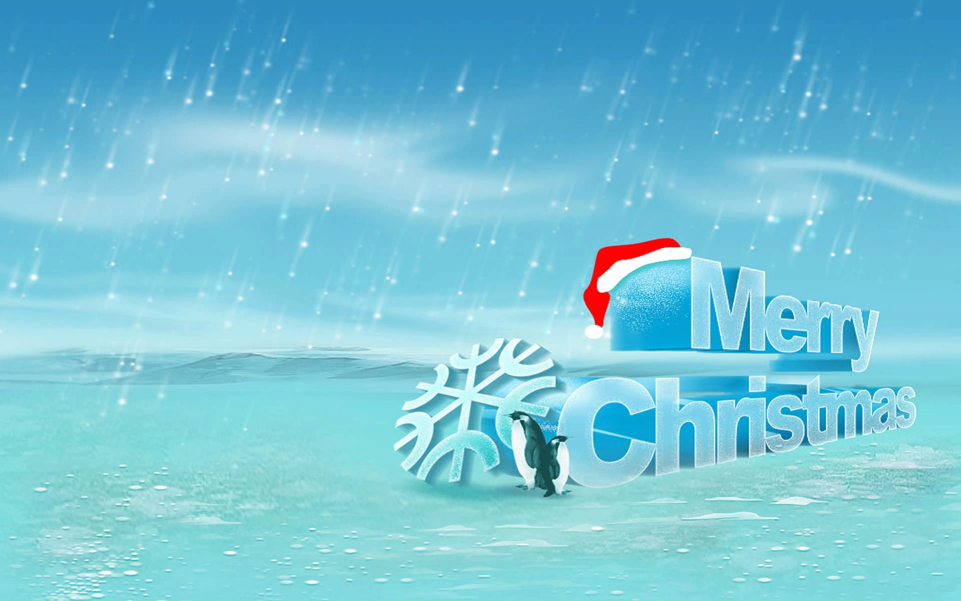 無料モバイル壁紙ペンギン, クリスマス, スノーフレーク, ホリデー, メリークリスマス, サンタハットをダウンロードします。