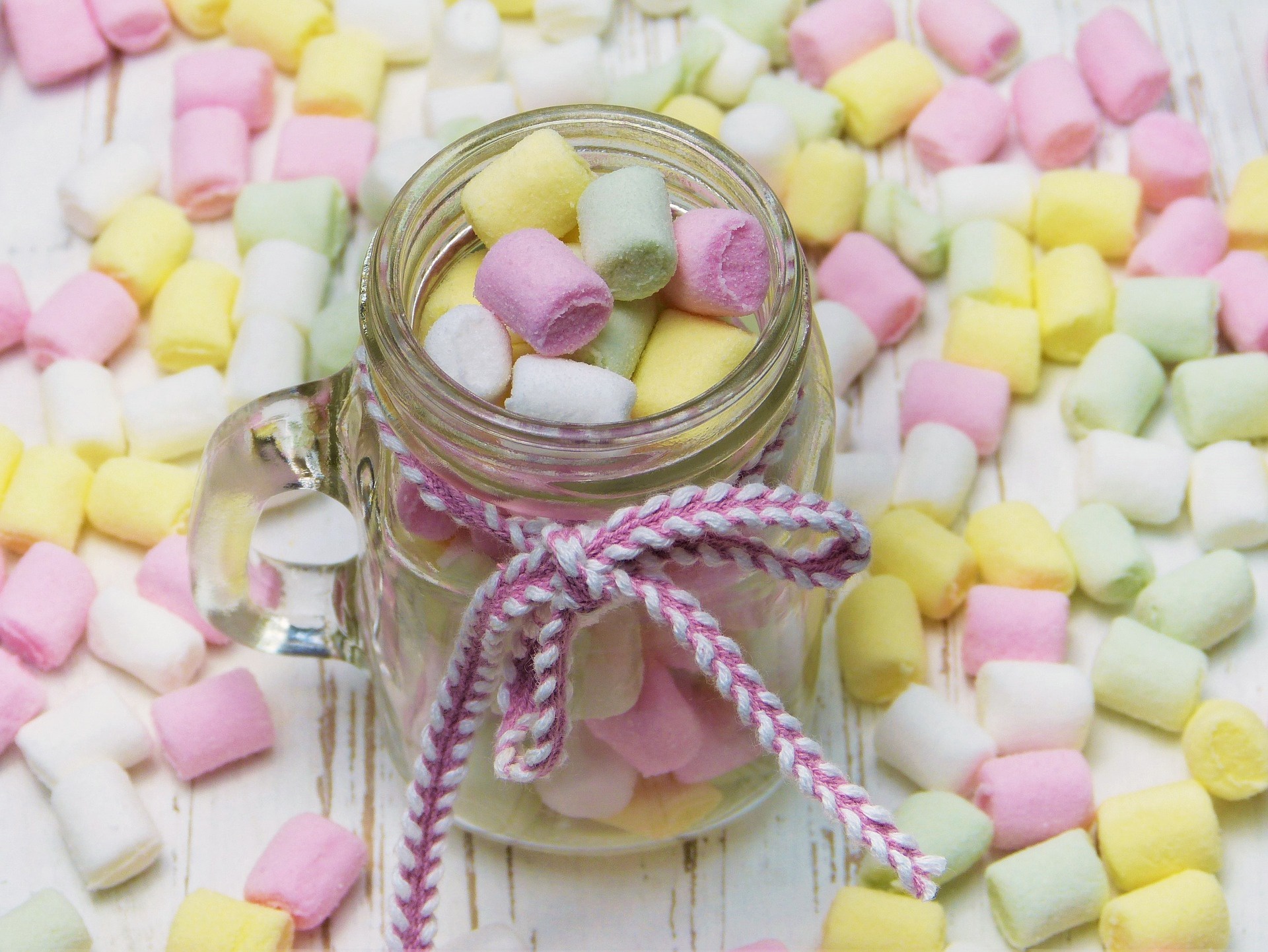 Download mobile wallpaper Food, Jar, Marshmallow, Sweets for free.