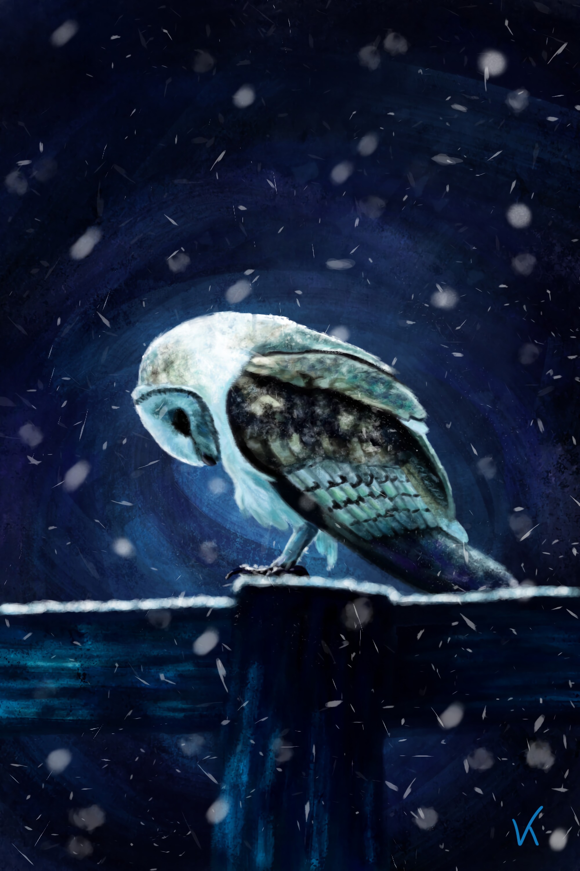 Free download wallpaper Snow, Bird, Art, Owl on your PC desktop