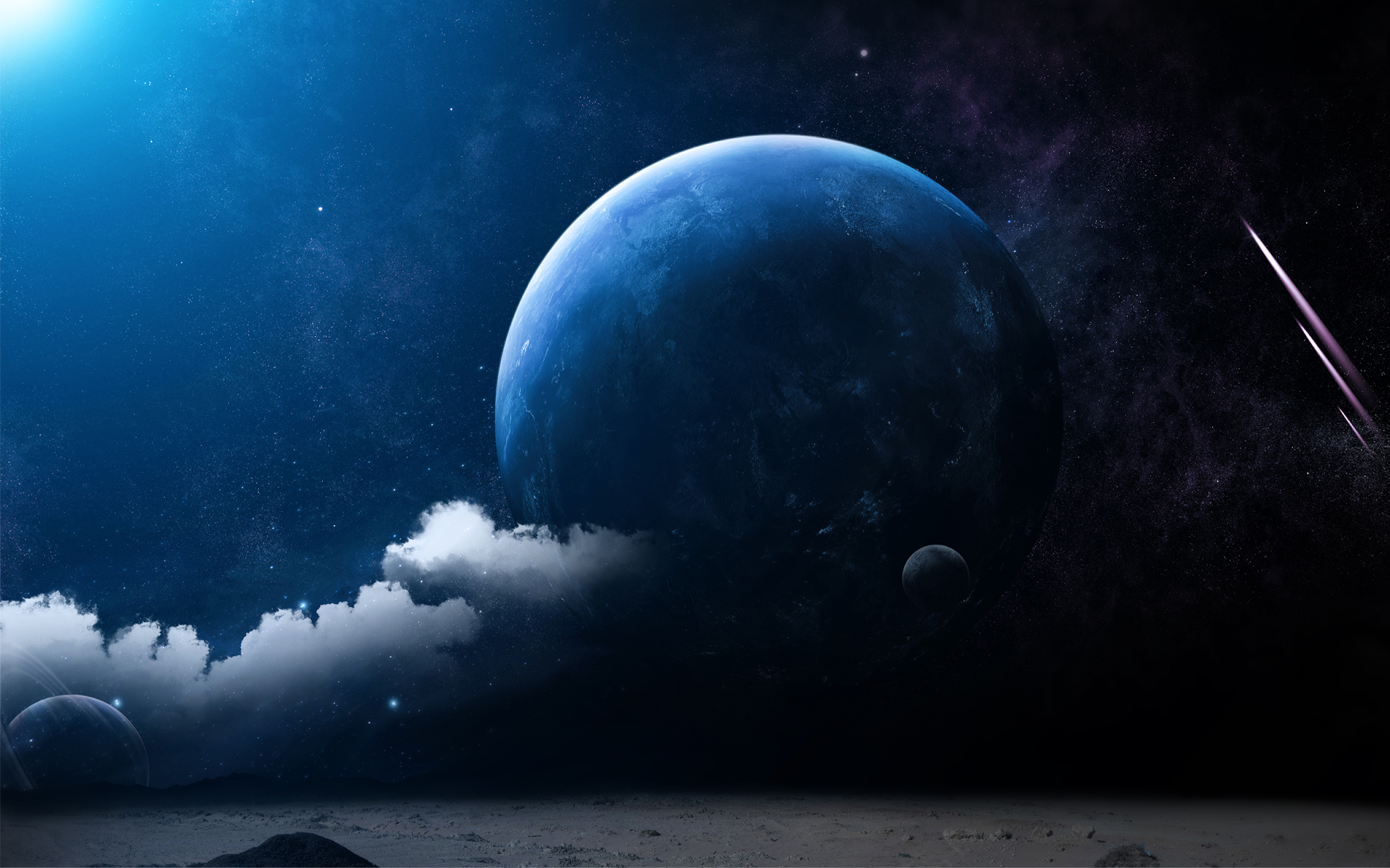 Скачать картинку Небо, Планеты, Облака, Синий, Планета, Комета, Научная Фантастика в телефон бесплатно.