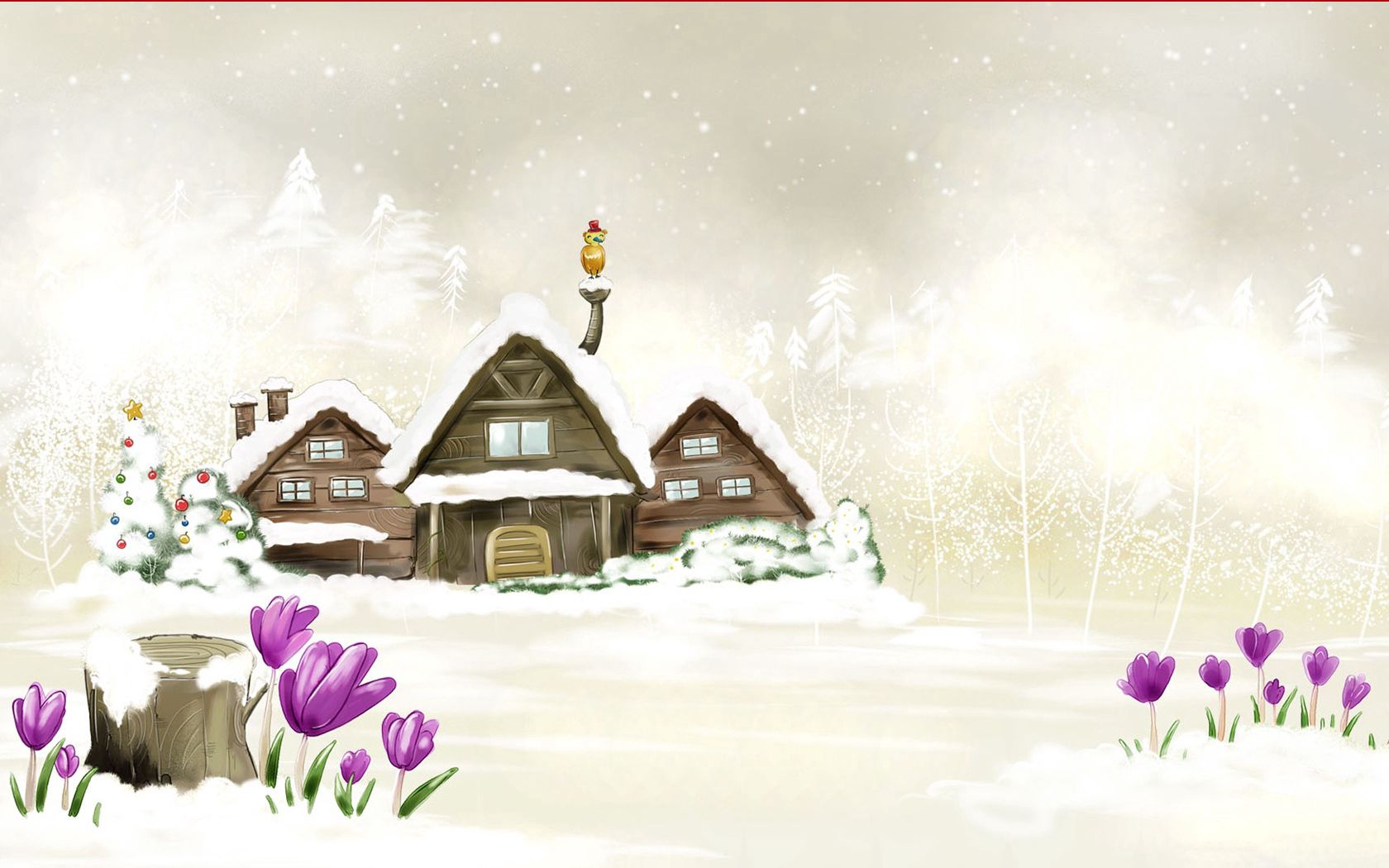 91934 завантажити картинку зима, квіти, сніг, різне, малюнок, креслення, будиночок, садиба - шпалери і заставки безкоштовно
