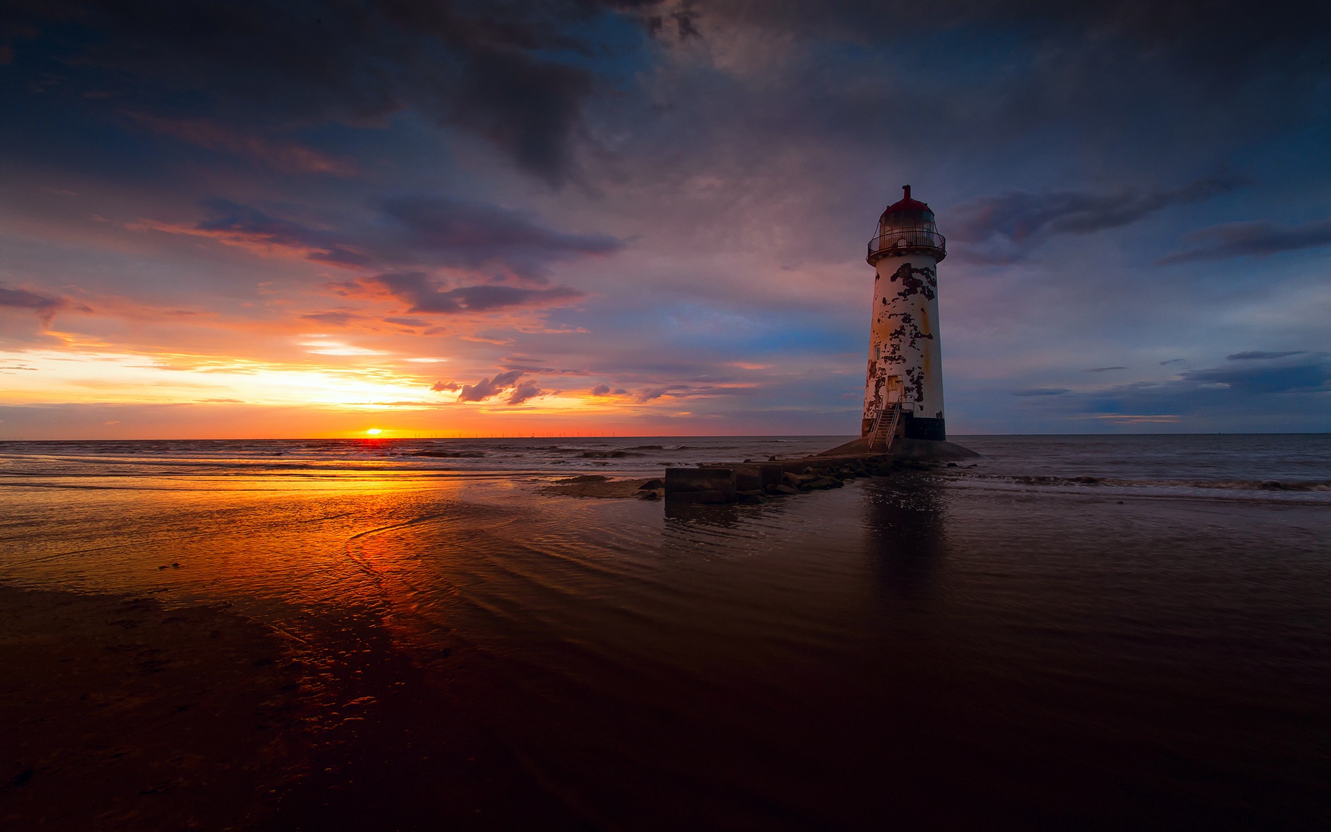 Free download wallpaper Landscape, Nature, Sunset, Beach, Lighthouse, Man Made on your PC desktop
