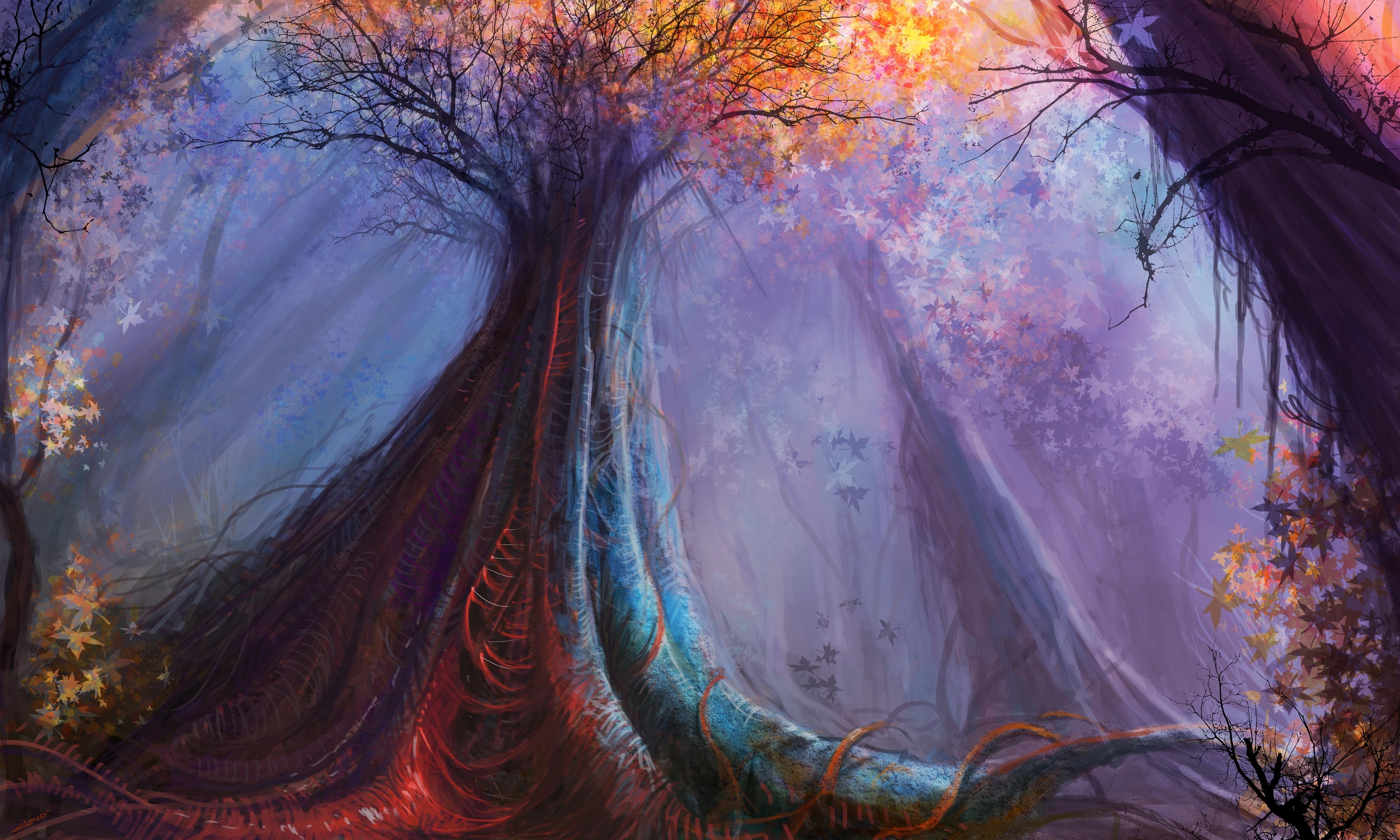 Free download wallpaper Fantasy, Forest, Tree, Leaf, Fall on your PC desktop