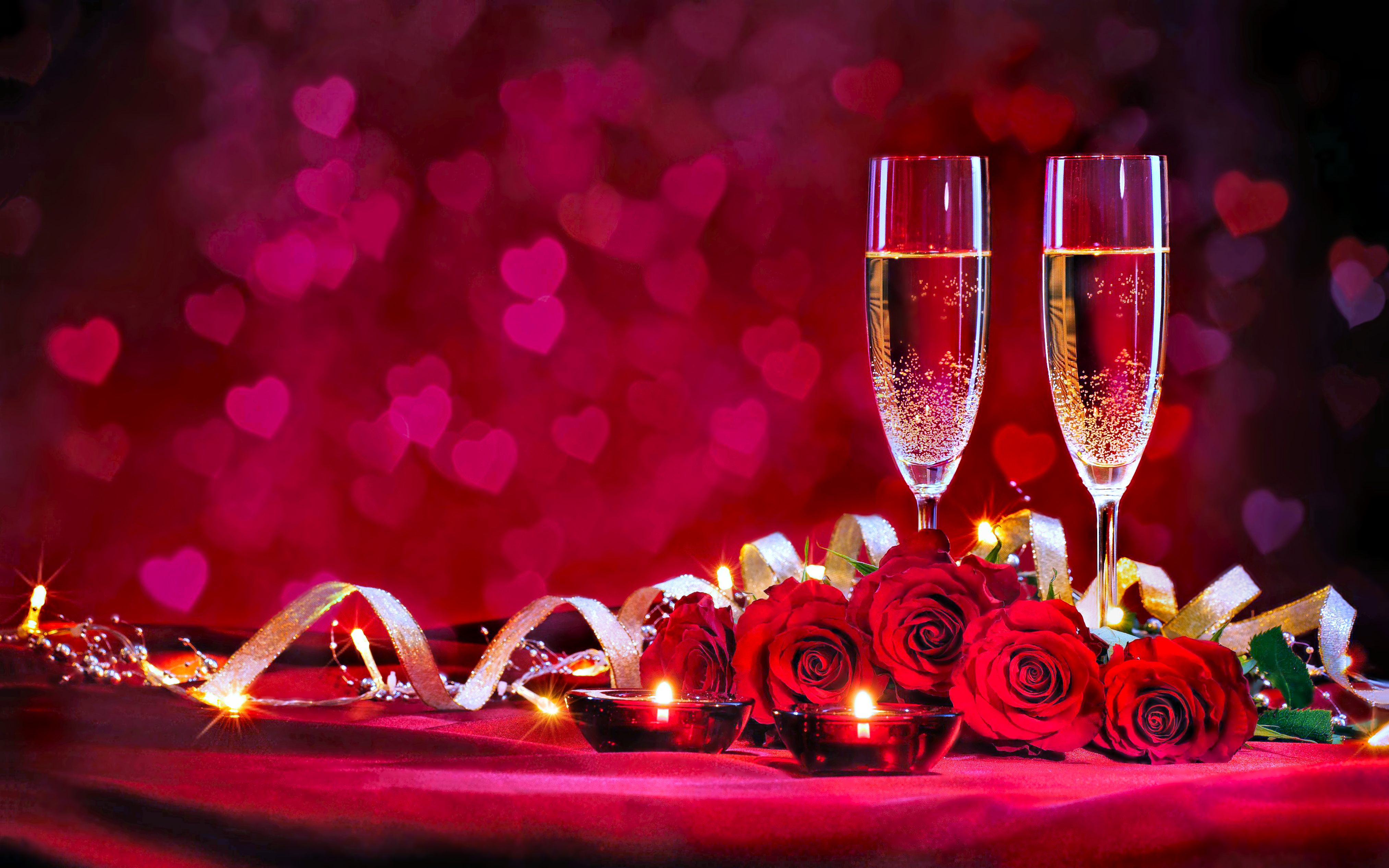 824487 télécharger l'image champagne, saint valentin, vacances, bouquet, coeur, rose - fonds d'écran et économiseurs d'écran gratuits