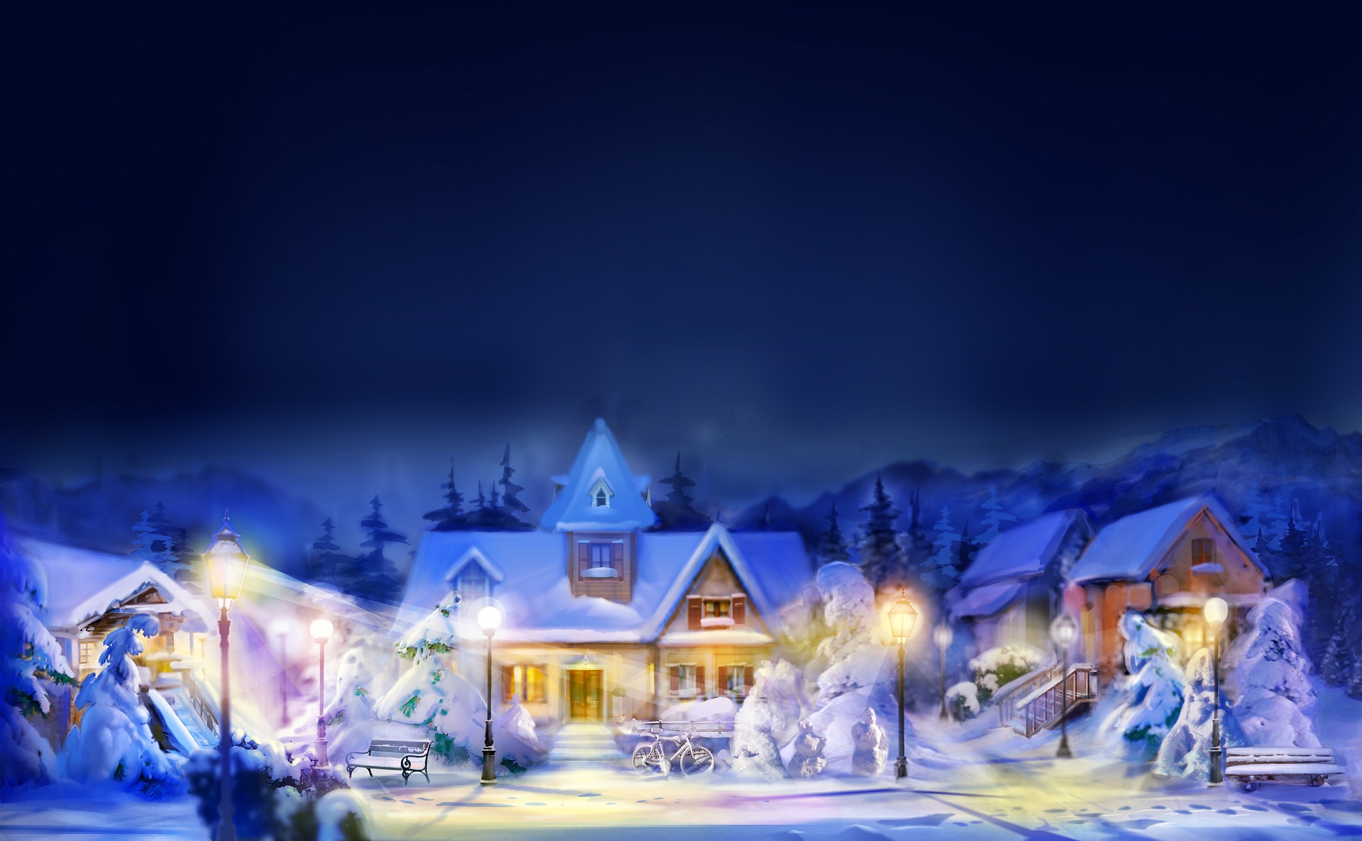 Download mobile wallpaper Winter, House, Artistic for free.