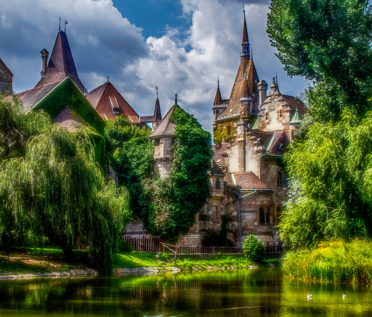 Download mobile wallpaper Castles, Hdr, Pond, Hungary, Budapest, Man Made, Castle for free.