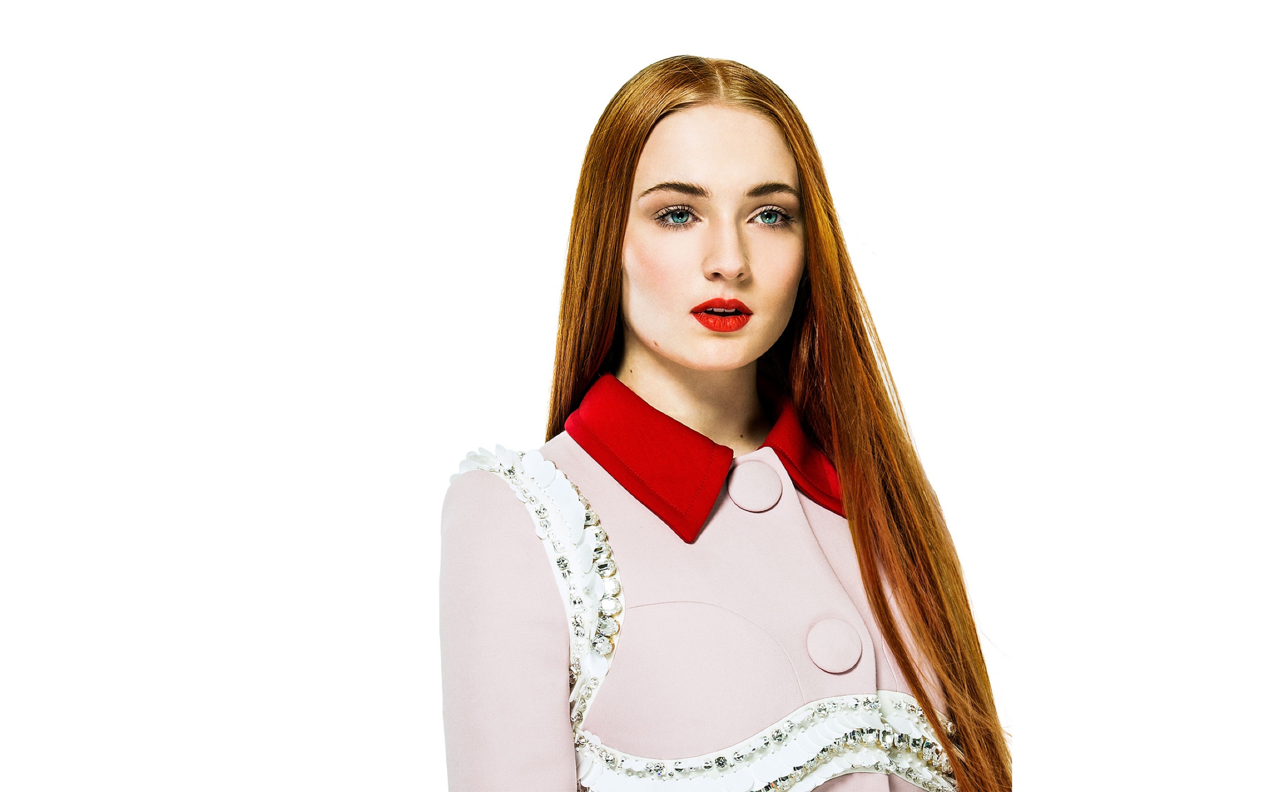 Download mobile wallpaper Redhead, English, Blue Eyes, Celebrity, Long Hair, Actress, Lipstick, Sophie Turner for free.