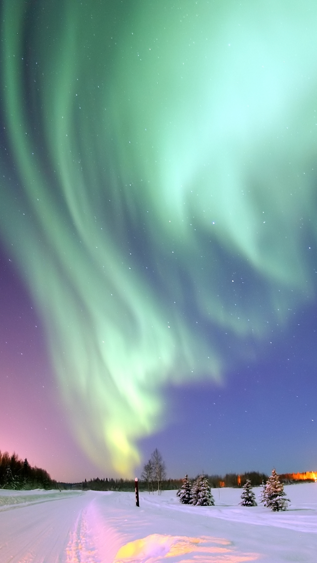 Download mobile wallpaper Sky, Stars, Snow, Light, Earth, Aurora Borealis for free.