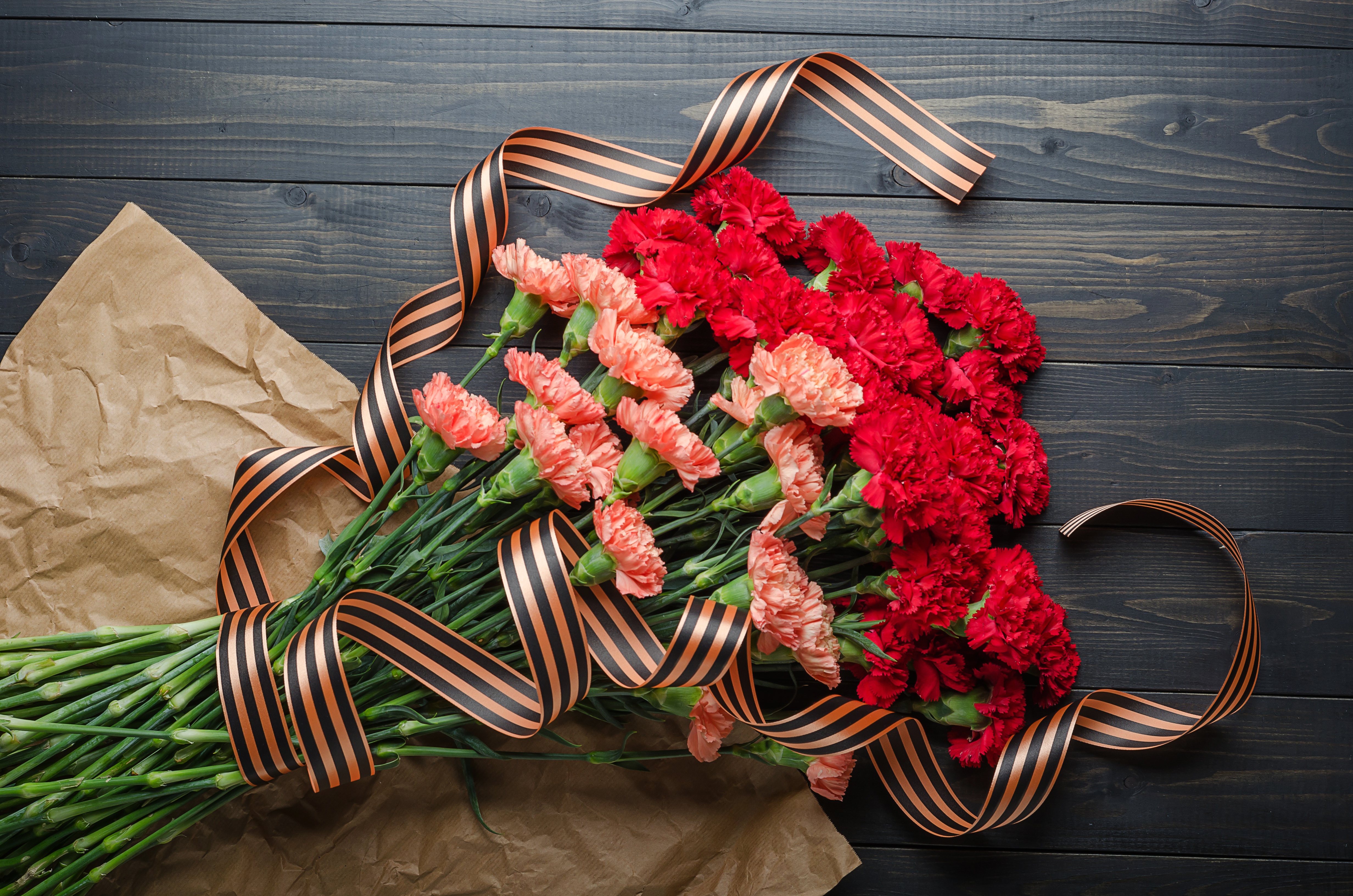 無料モバイル壁紙カーネーション, 花, リボン, 赤い花, マンメイド, ピンクの花をダウンロードします。