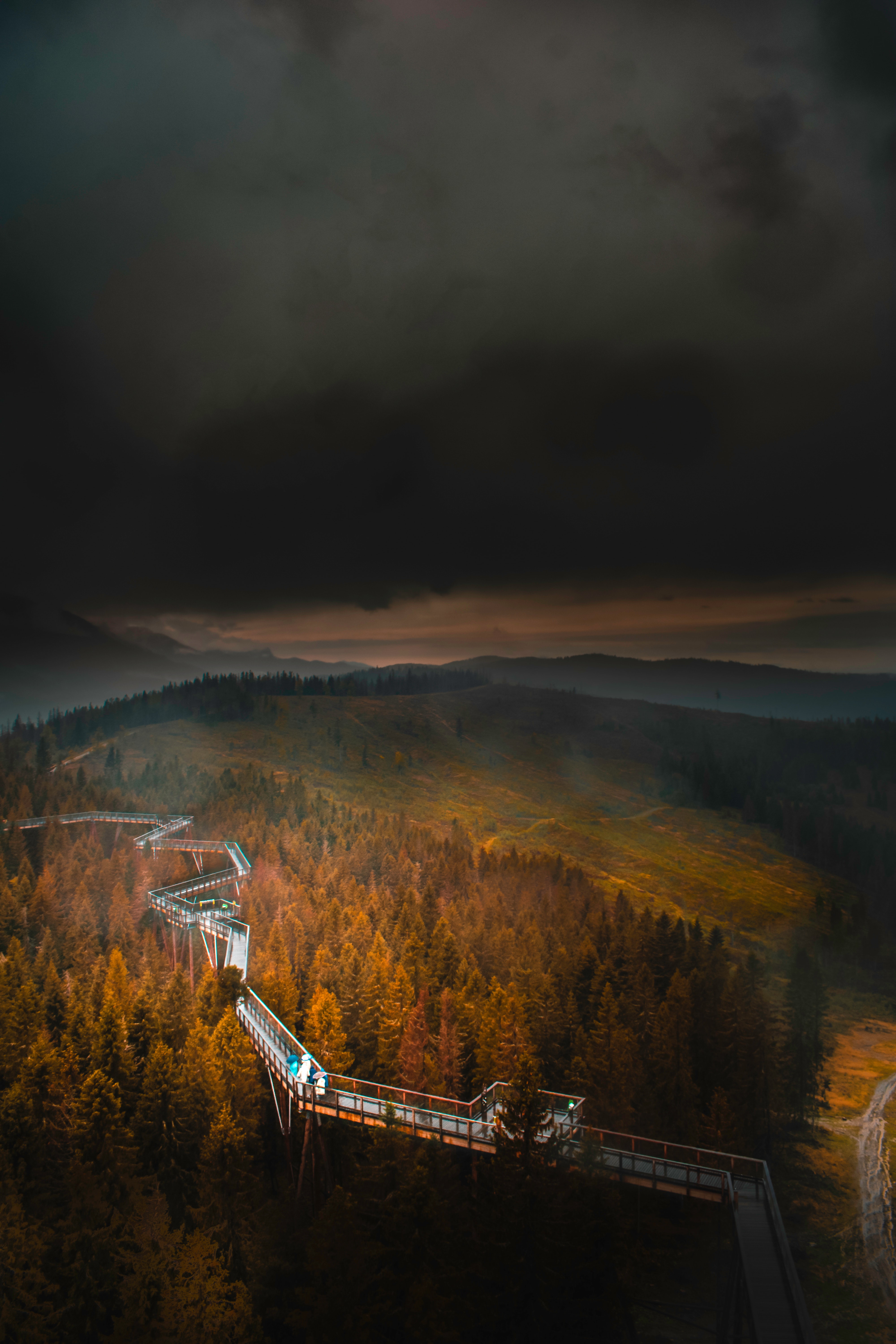 Free download wallpaper Nature, Mountains, Clouds, Bridge, View From Above, Fog on your PC desktop