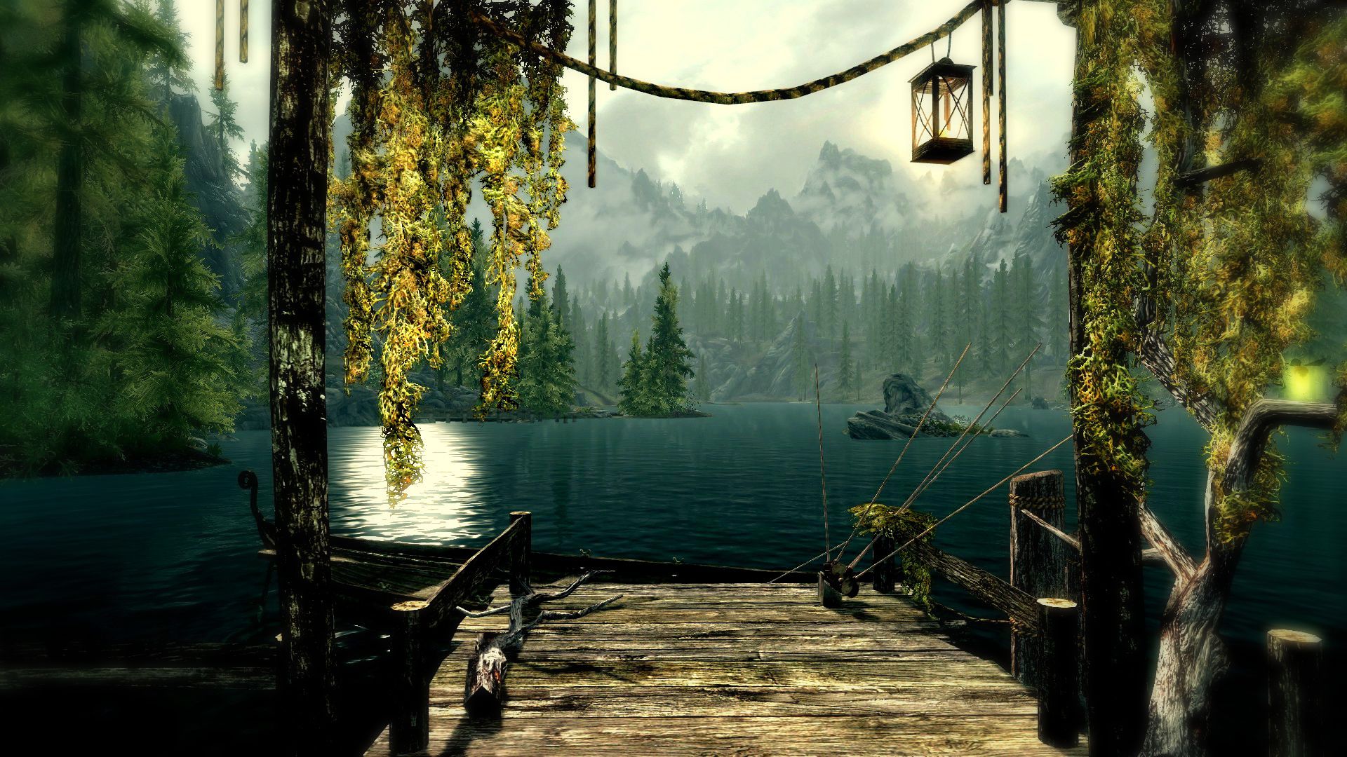 tree, video game, the elder scrolls v: skyrim, dock, fantasy, lake, skyrim, the elder scrolls