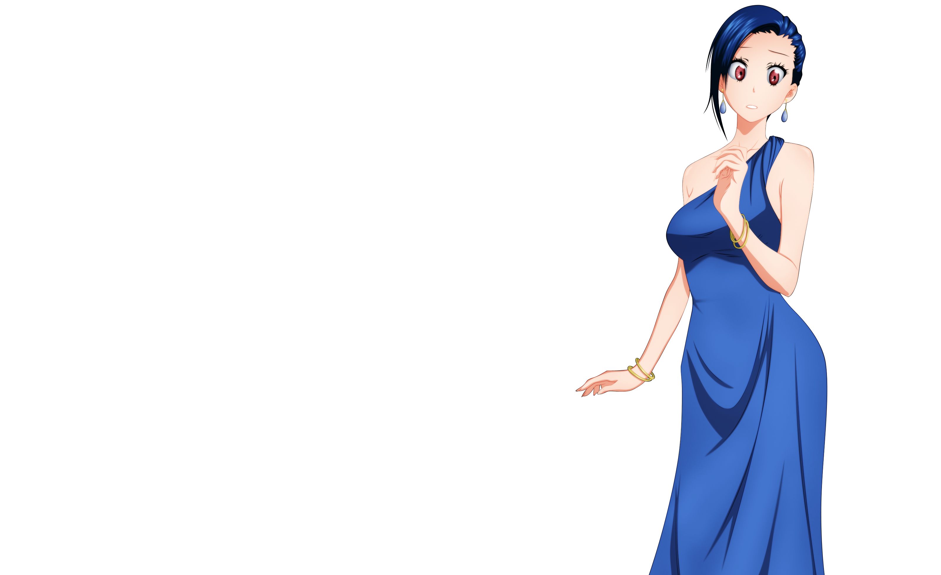 anime, nisekoi, blue dress, blue hair, dress, earrings, red eyes, seishirou tsugumi