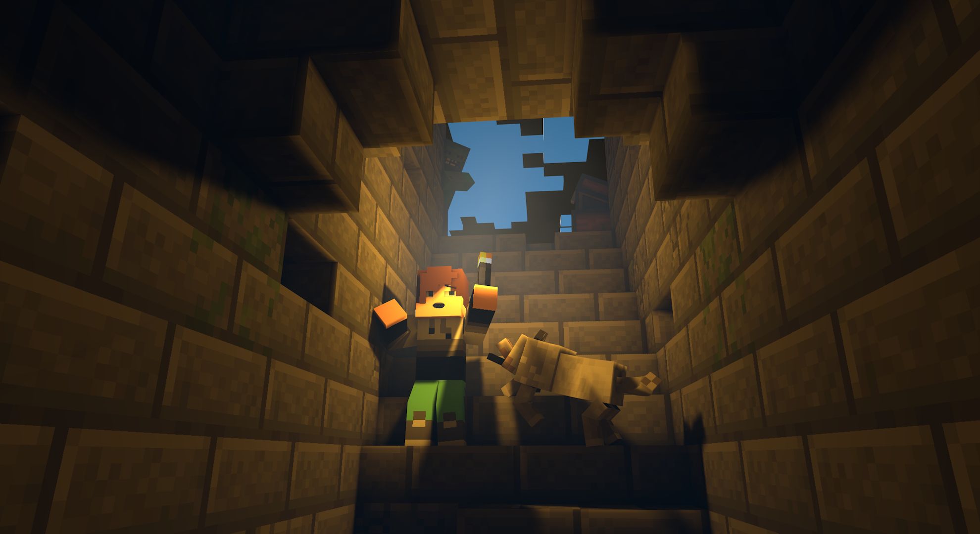 Free download wallpaper Night, Minecraft, Dog, Cave, Video Game, Zombie on your PC desktop