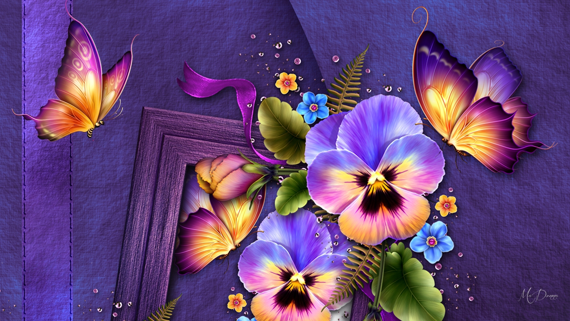 Скачати мобільні шпалери Квітка, Метелик, Барвистий, Художній, Флауерзи безкоштовно.