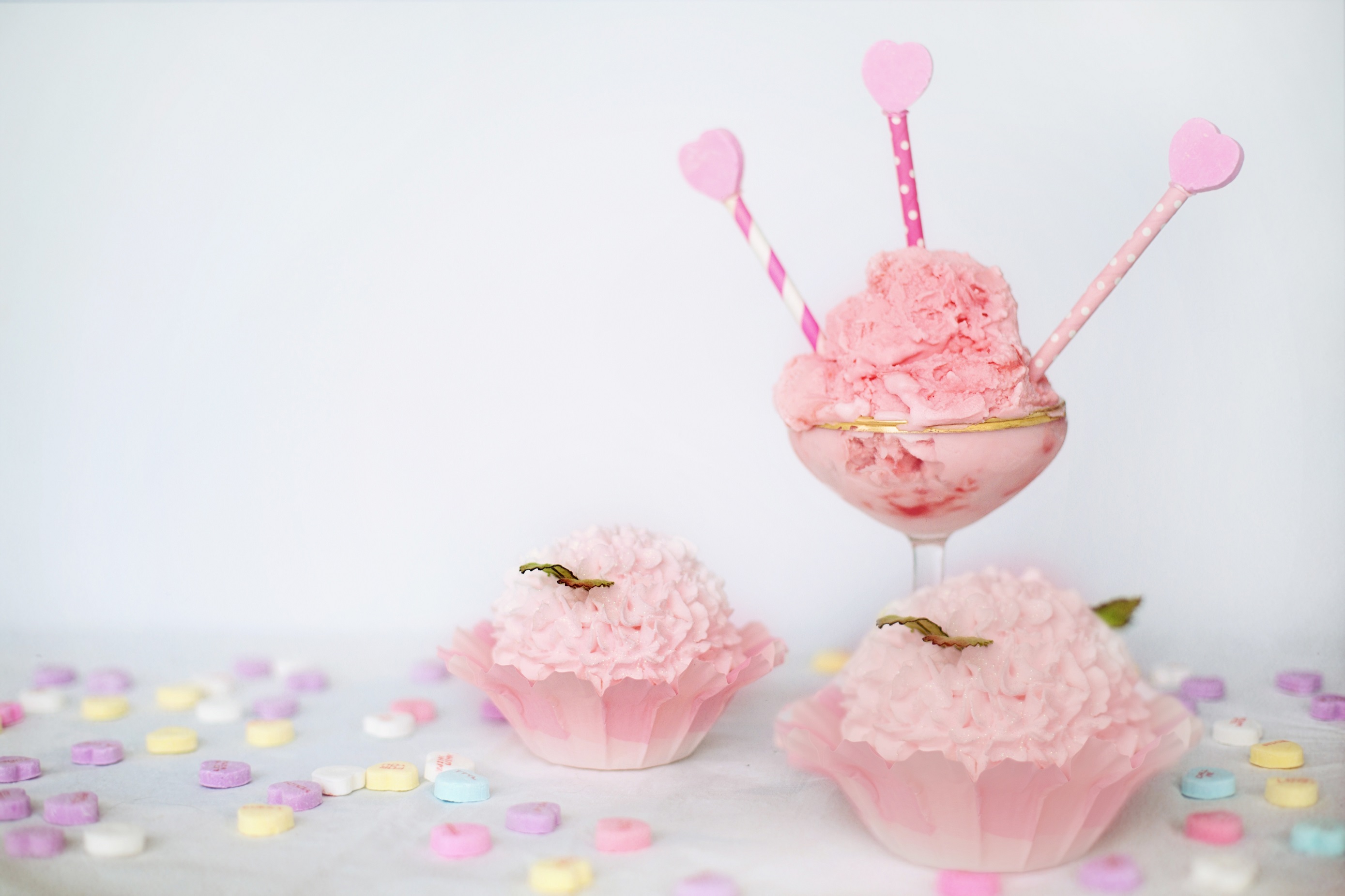 Download mobile wallpaper Food, Pink, Dessert, Ice Cream, Sweets, Cupcake, Candy for free.