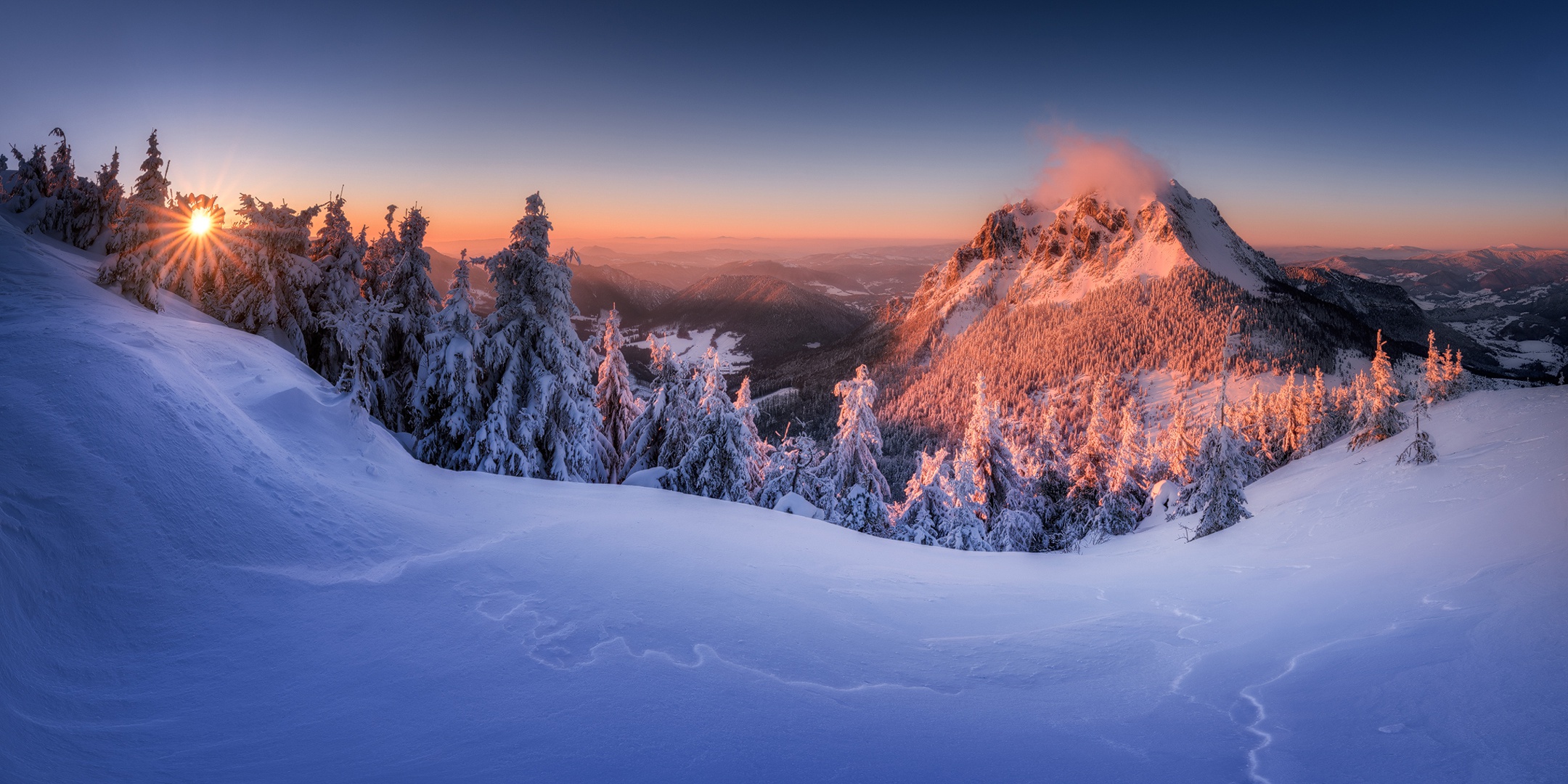 1014909 завантажити картинку зима, земля, гора, словаччина, сніг, захід сонця - шпалери і заставки безкоштовно