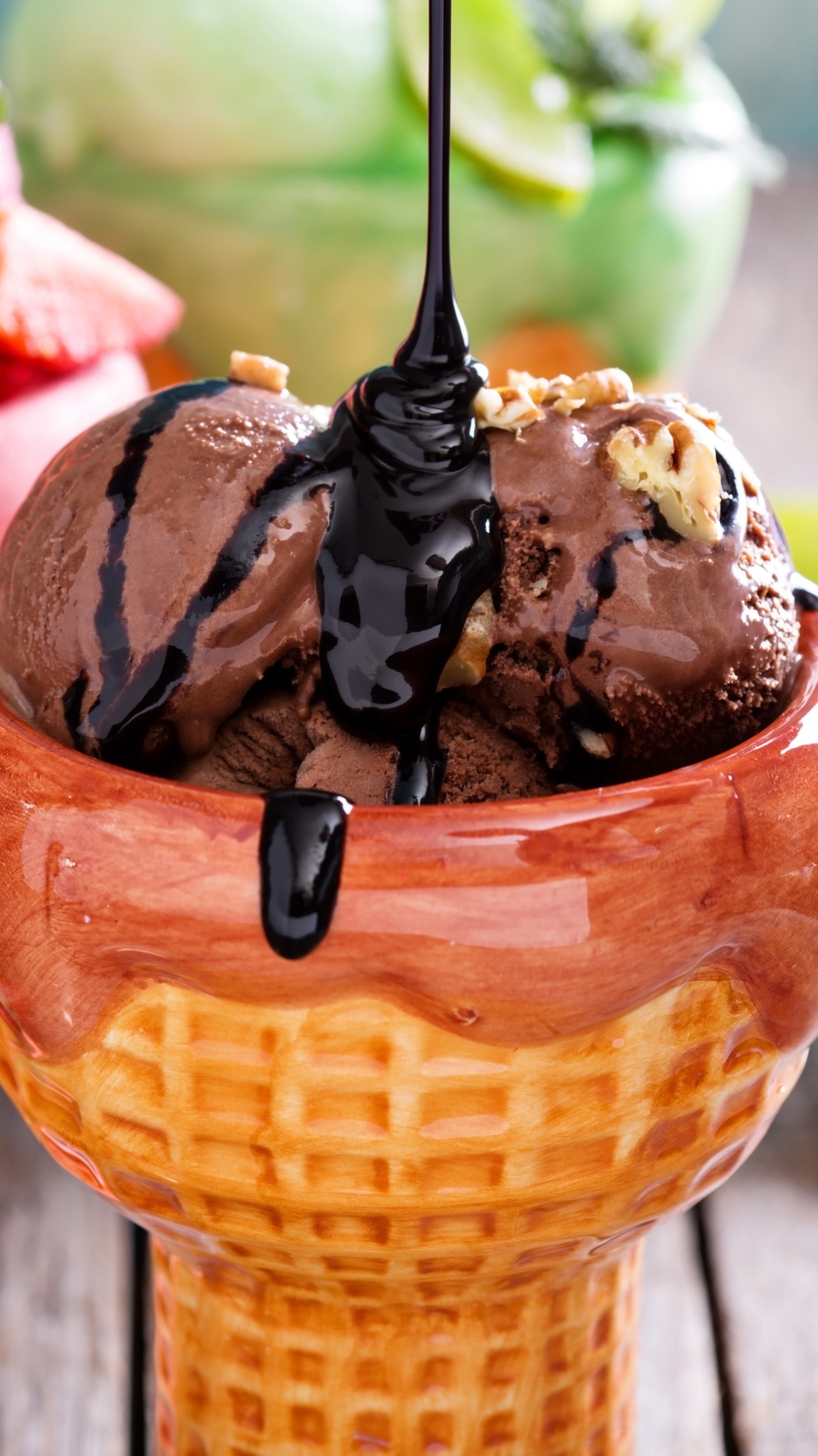 Download mobile wallpaper Food, Strawberry, Chocolate, Ice Cream, Sweets, Waffle Cone for free.
