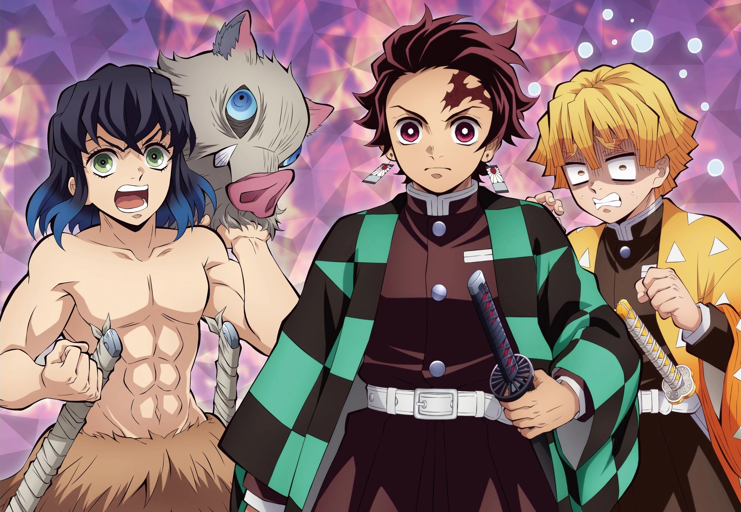 Download mobile wallpaper Anime, Demon Slayer: Kimetsu No Yaiba, Zenitsu Agatsuma, Inosuke Hashibira, Tanjiro Kamado for free.