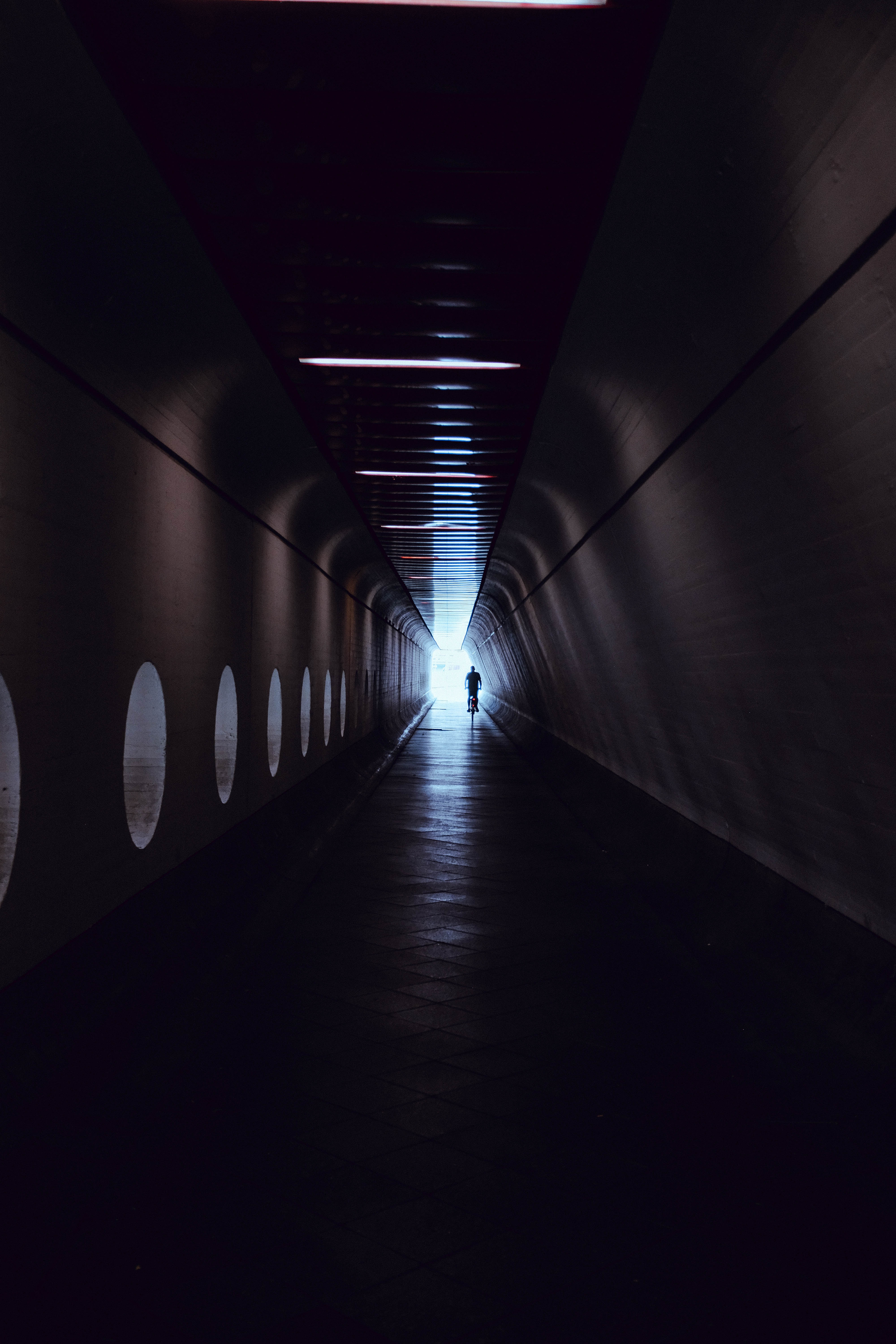 tunnel, dark, shine, light, silhouette, corridor