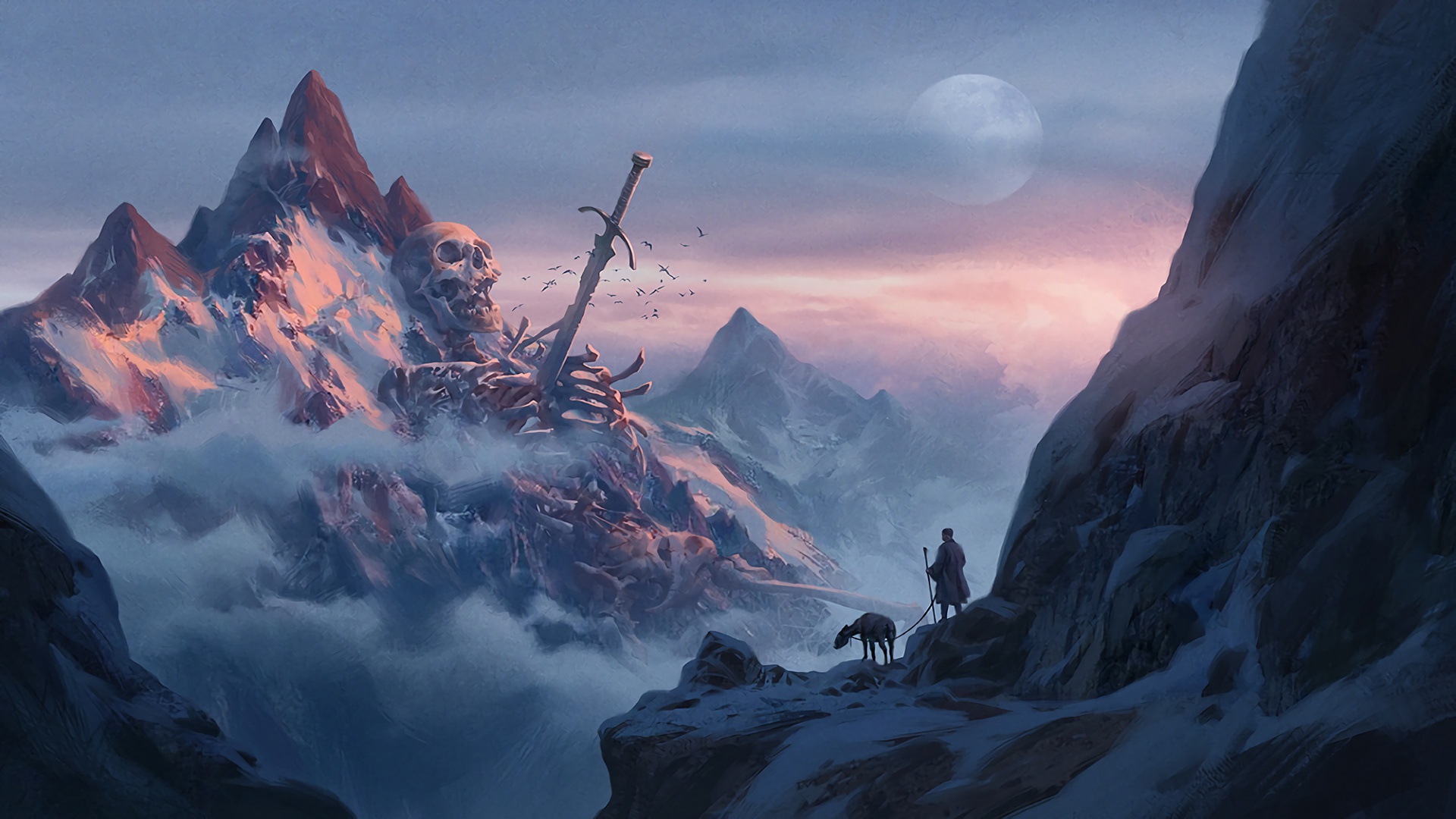 Baixe gratuitamente a imagem Fantasia, Montanha, Esqueleto, Espada, Gigante na área de trabalho do seu PC
