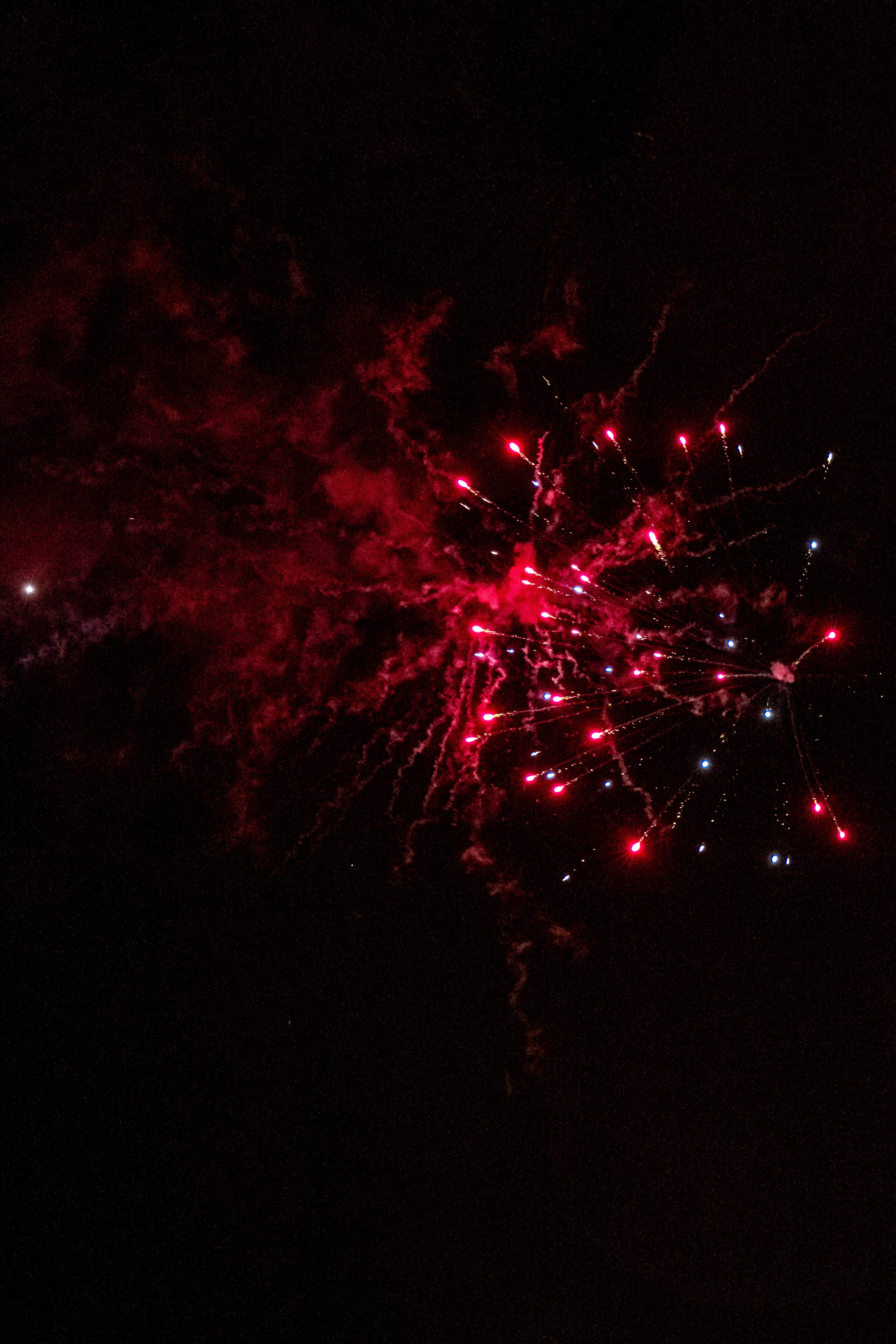 red, sparks, holidays, smoke, night, dark, fireworks, firework