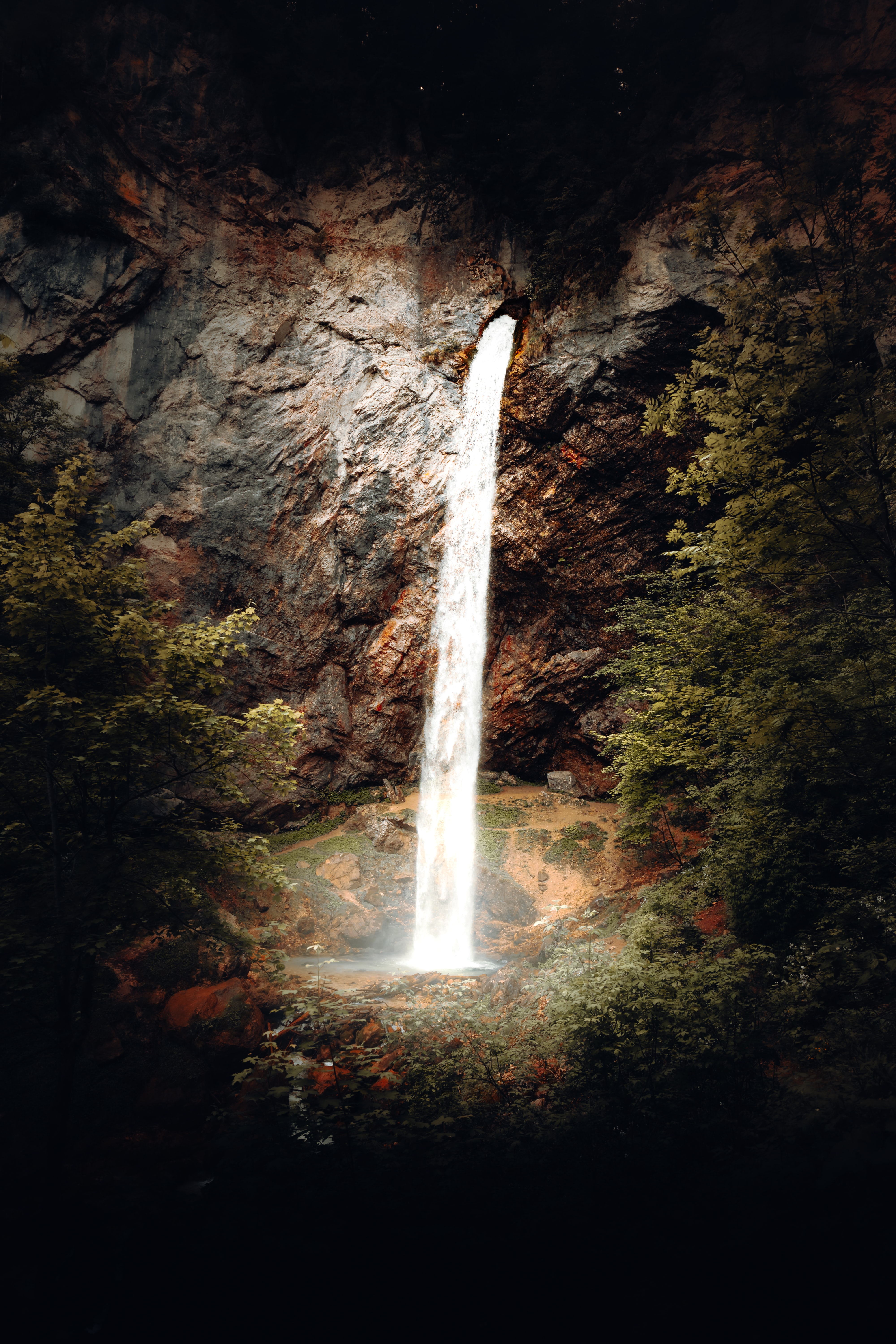 Free download wallpaper Nature, Rocks, Waterfall, Flow, Stream, Stone, Dark on your PC desktop