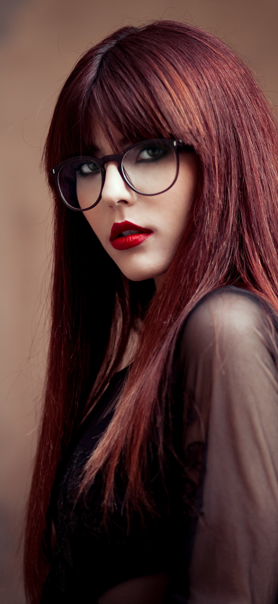 無料モバイル壁紙赤毛, 眼鏡, モデル, 女性, 口紅をダウンロードします。