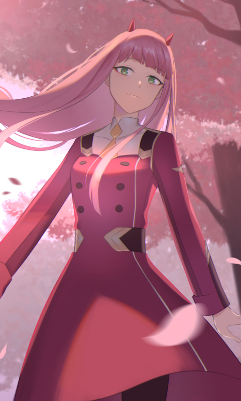 Handy-Wallpaper Hörner, Grüne Augen, Pinkes Haar, Animes, Darling In The Franxx, Zero Two (Liebling Im Franxx) kostenlos herunterladen.