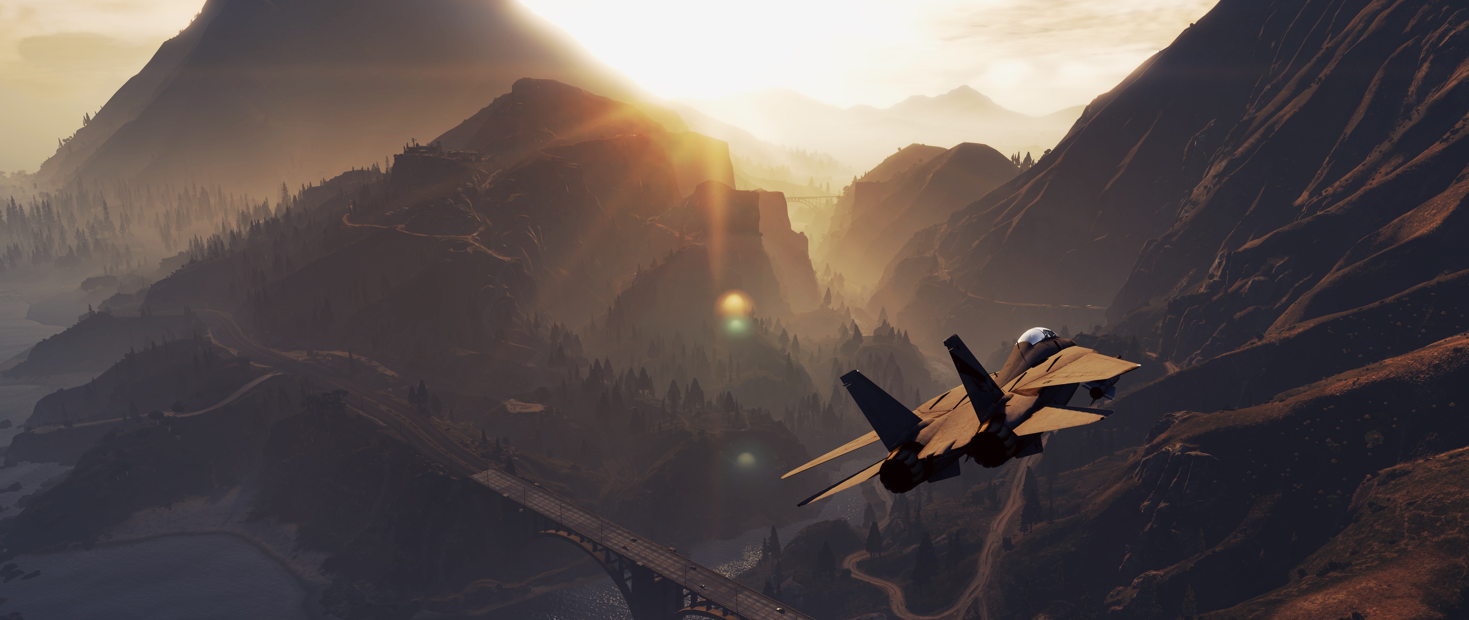 Free download wallpaper Landscape, Mountain, Aircraft, Jet Fighter, Video Game, Warplane, Grand Theft Auto, Grand Theft Auto V on your PC desktop