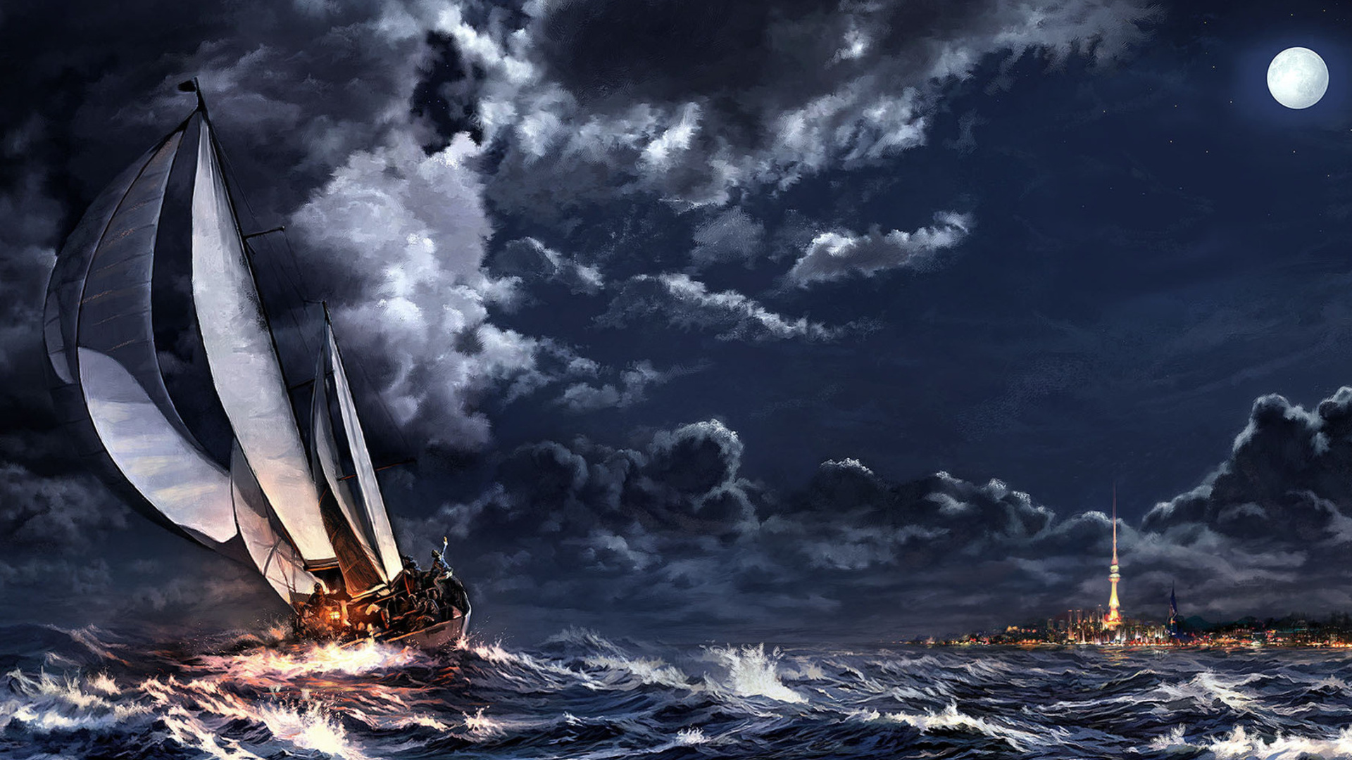 Free download wallpaper Fantasy, Sea, Ocean, Ship, Wave on your PC desktop