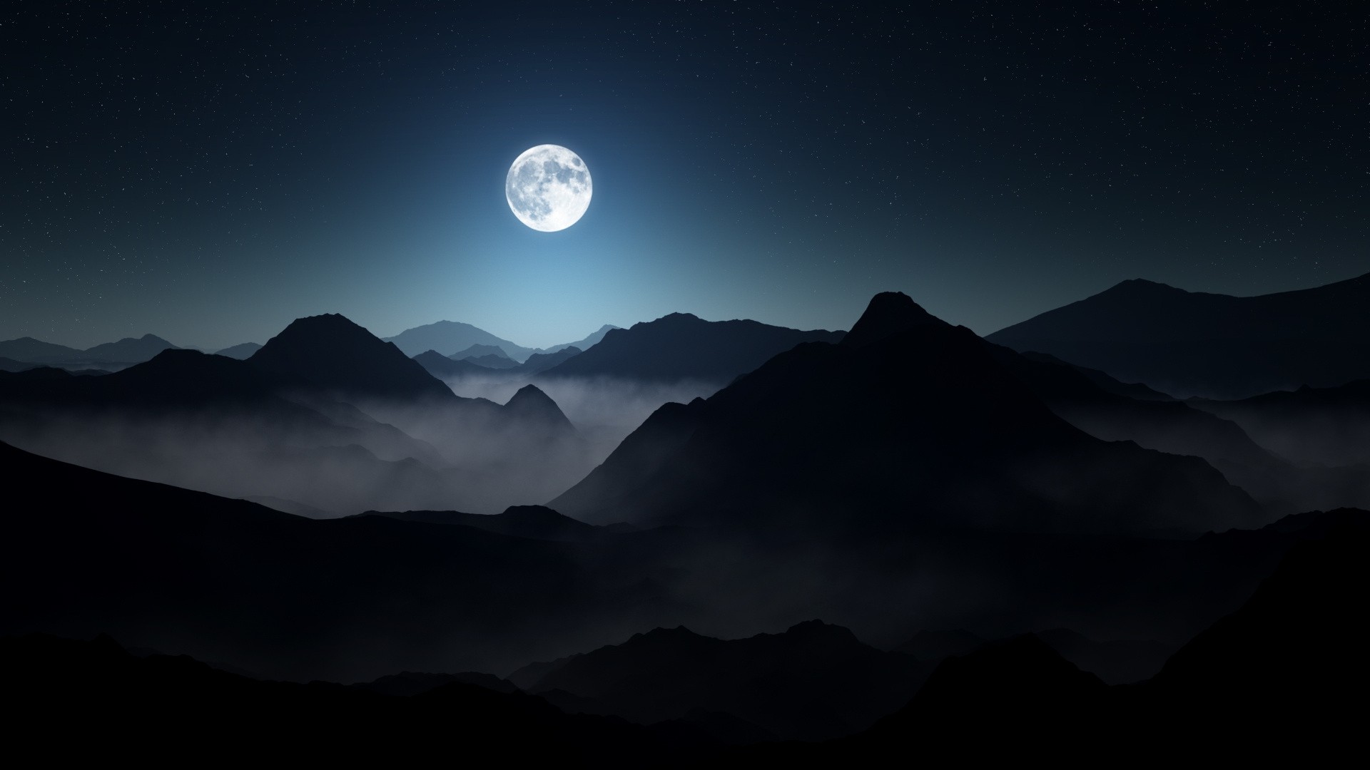 PCデスクトップに山, 霧, 月, 地球, 夜画像を無料でダウンロード
