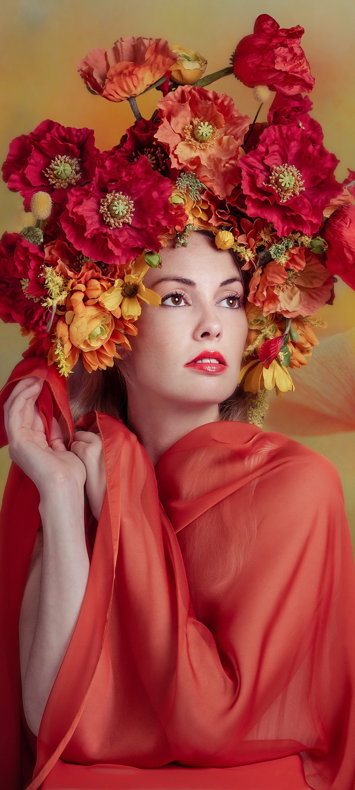 Download mobile wallpaper Flower, Model, Women, Headdress, Lipstick for free.