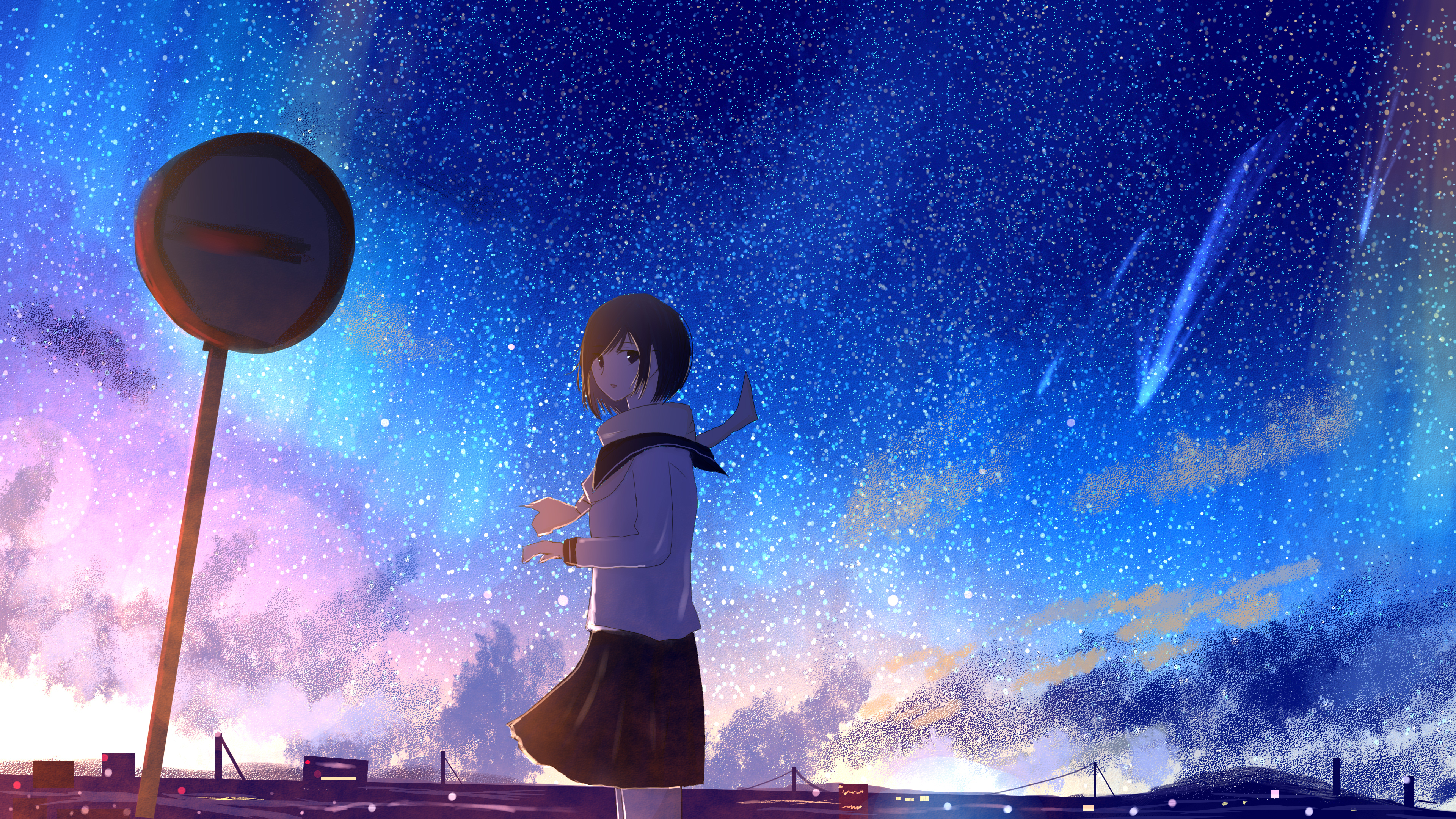 Download mobile wallpaper Anime, Starry Sky, Original, Shooting Star for free.