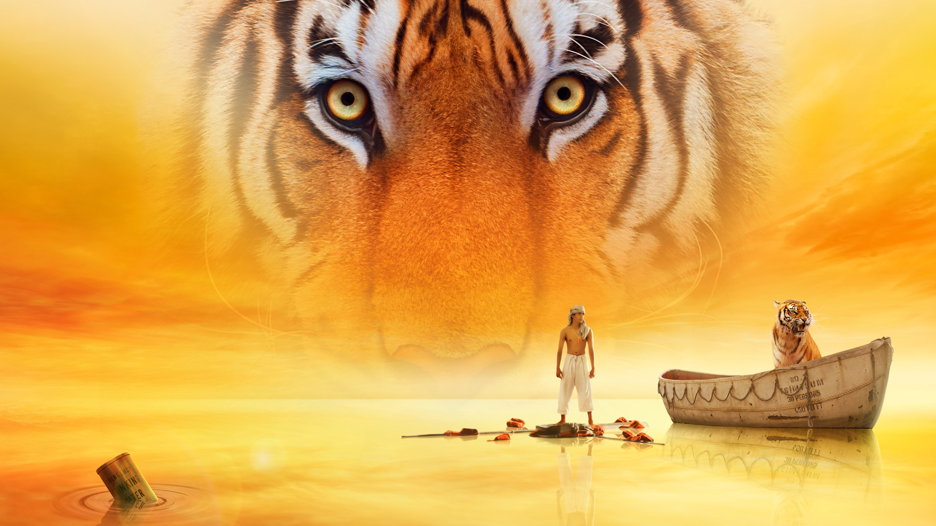 Handy-Wallpaper Tiger, Auge, Filme, Life Of Pi: Schiffbruch Mit Tiger kostenlos herunterladen.