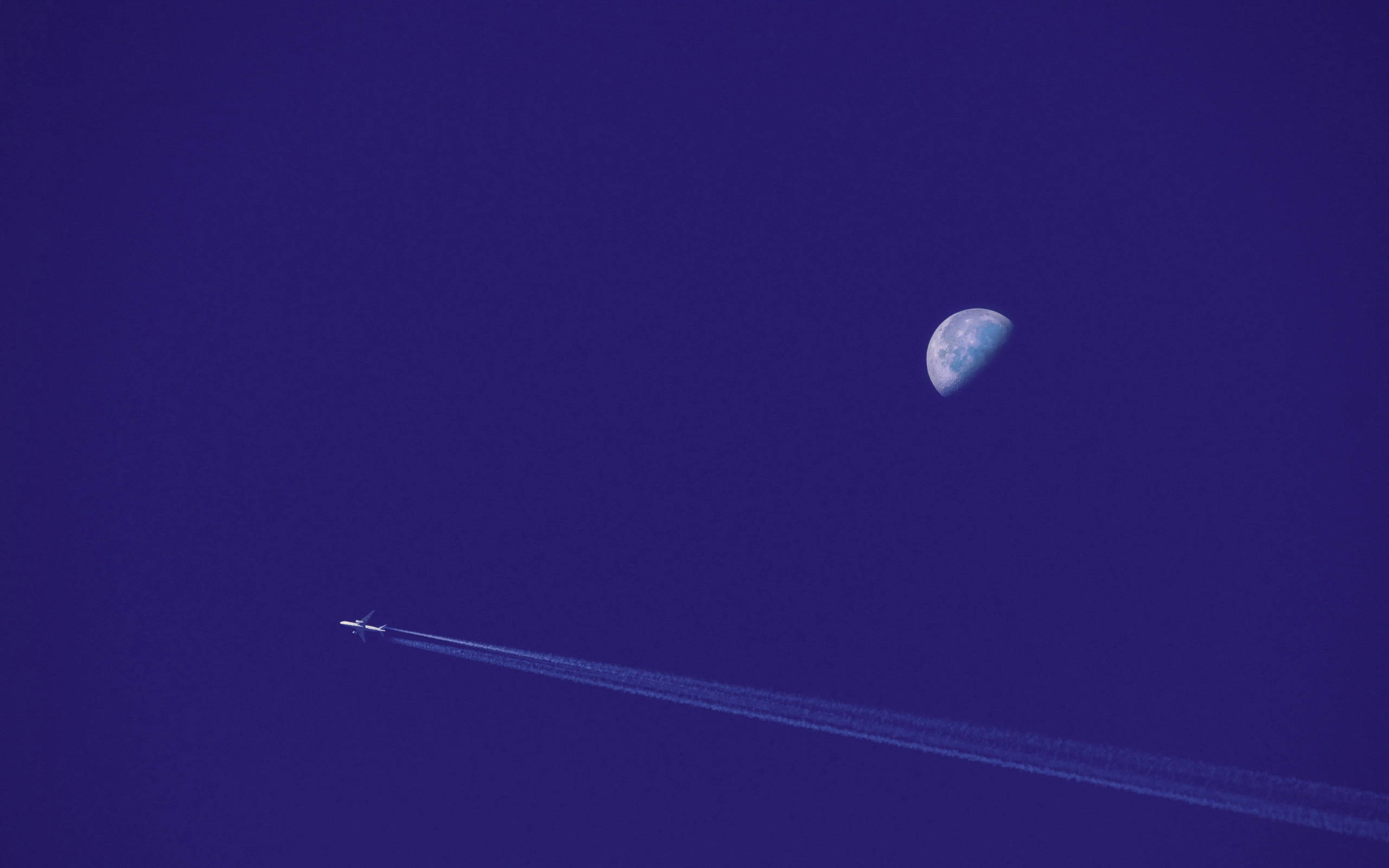 Скачать обои бесплатно Небо, Луна, Самолет, Транспортные Средства, Аэроплан картинка на рабочий стол ПК