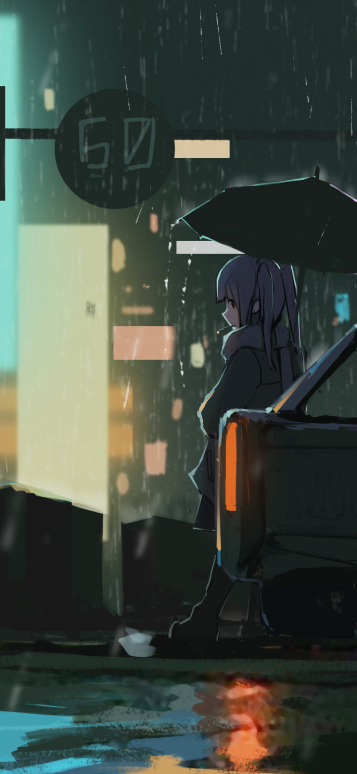 Download mobile wallpaper Anime, Rain, Car, Umbrella, Original for free.